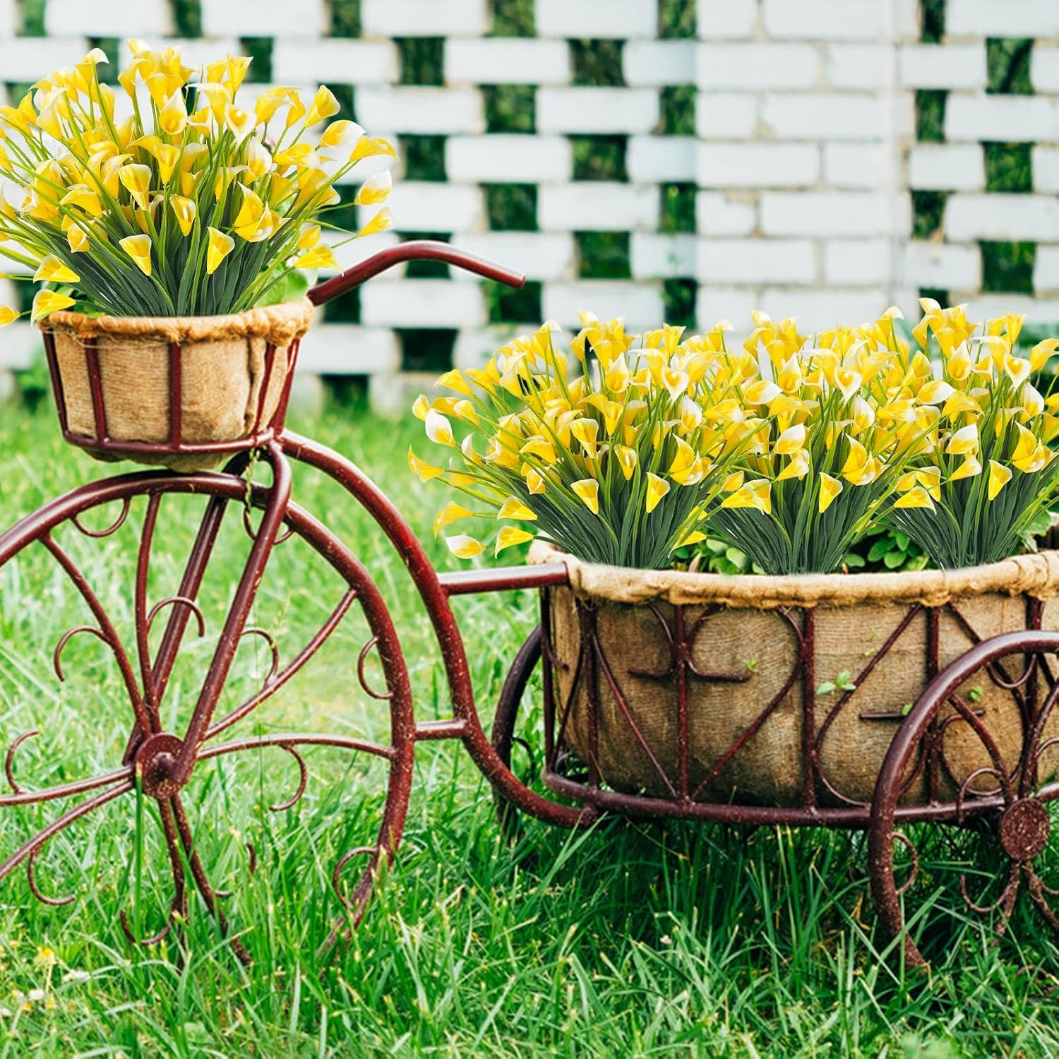 TURNMEON 12 Bundles Calla Lily (240 Heads) Artificial Flowers for Outdoors, Fake Plants UV Resistant Faux Plastic Fake Flowers for Indoor Planter Home Porch Yards Summer Cemetery Spring Decor(Yellow) - Image 5