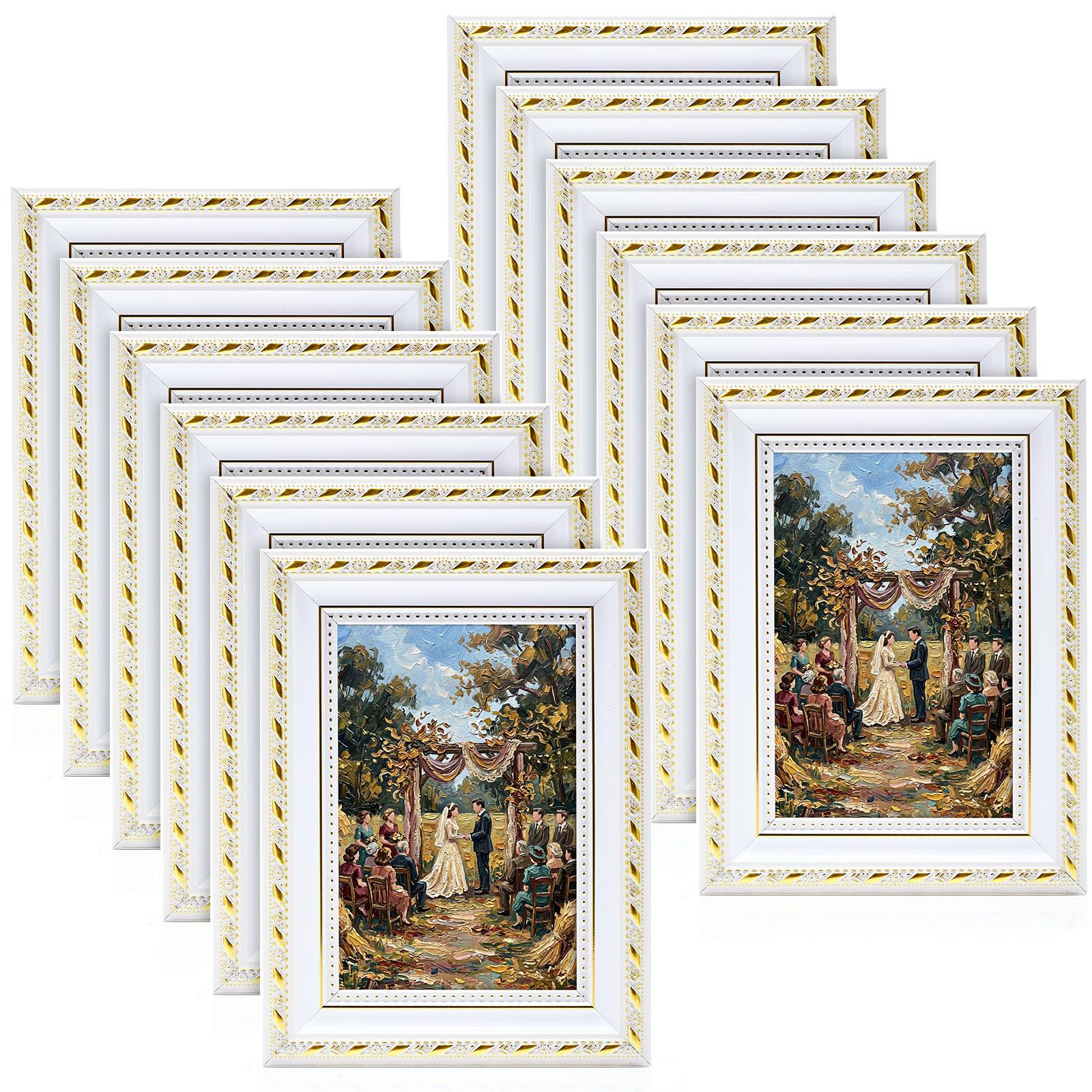 12 Pcs 4 x 6 Inch White Picture Frames Bulk Vintage Antique Ornate Retro Baroque Photo Frames with Backboard for Wall Hanging Tabletop Home Decor Wedding Christmas Display