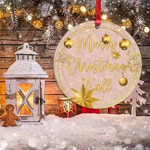 Miniatura 45 de Christmas Ornament Merry Christmas Y'all Christmas Tree Decorations Gold Snowflake Ball Wreath Novelty Acrylic Ornaments Xmas Gift Home Xmas Tree