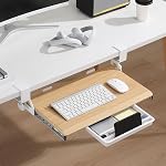 ETHU Under Desk Keyboard Tray - Small Slide Out Keyboard Shelf with C Clamp Mount, 19.7" x 11.8" Ergonomic Pull Out Tray for Home Office Desk, Light Oak