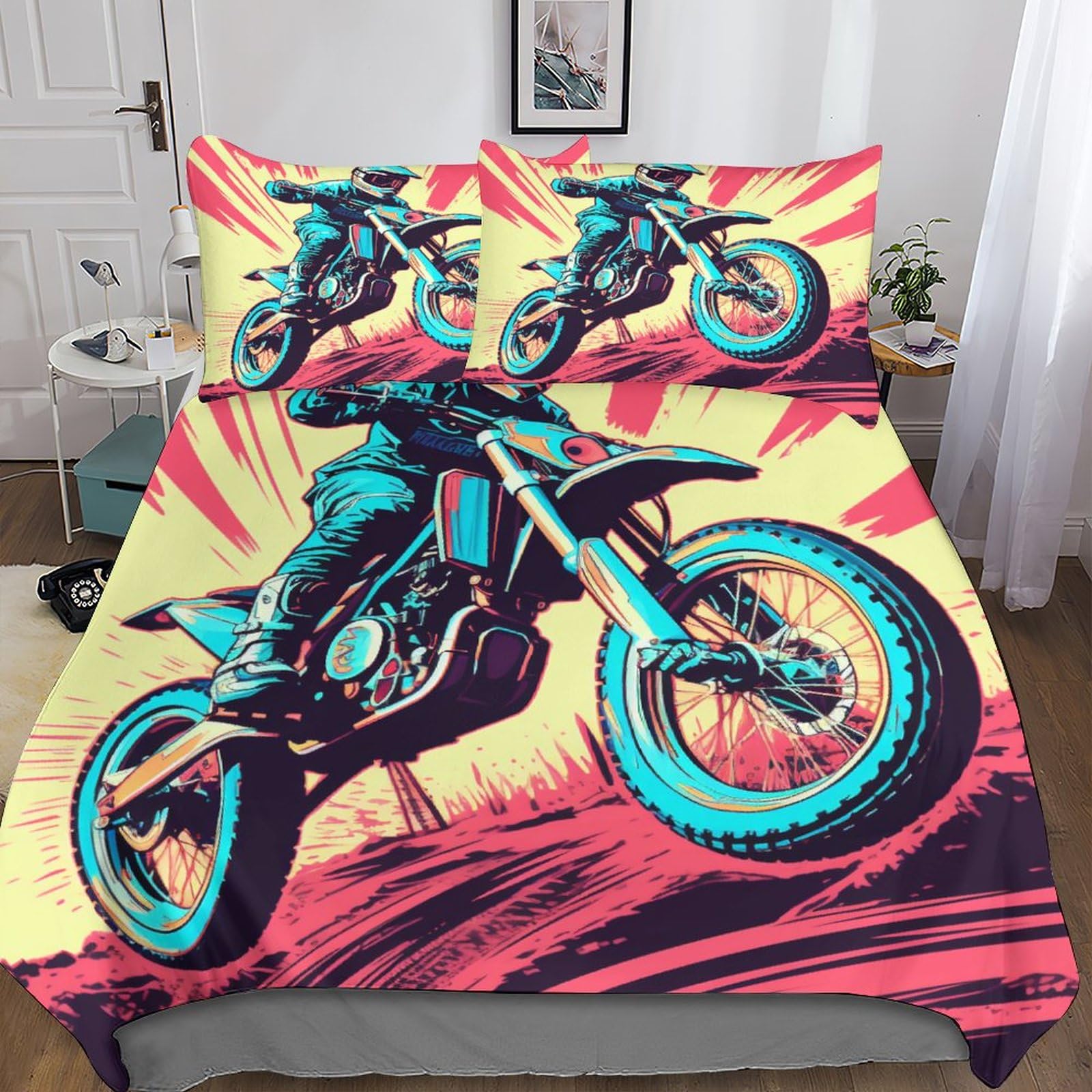 Parure de lit moto 3D pour décorer la chambre d'un jeune passionné de cross
