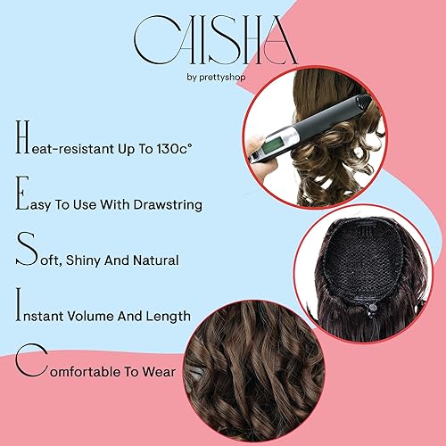 Miniatura 4 de PrettyShop - Extensión de cola de caballo trenzada, ondulada y voluminosa de 12 pulgadas, color rubio oscuro, PH211