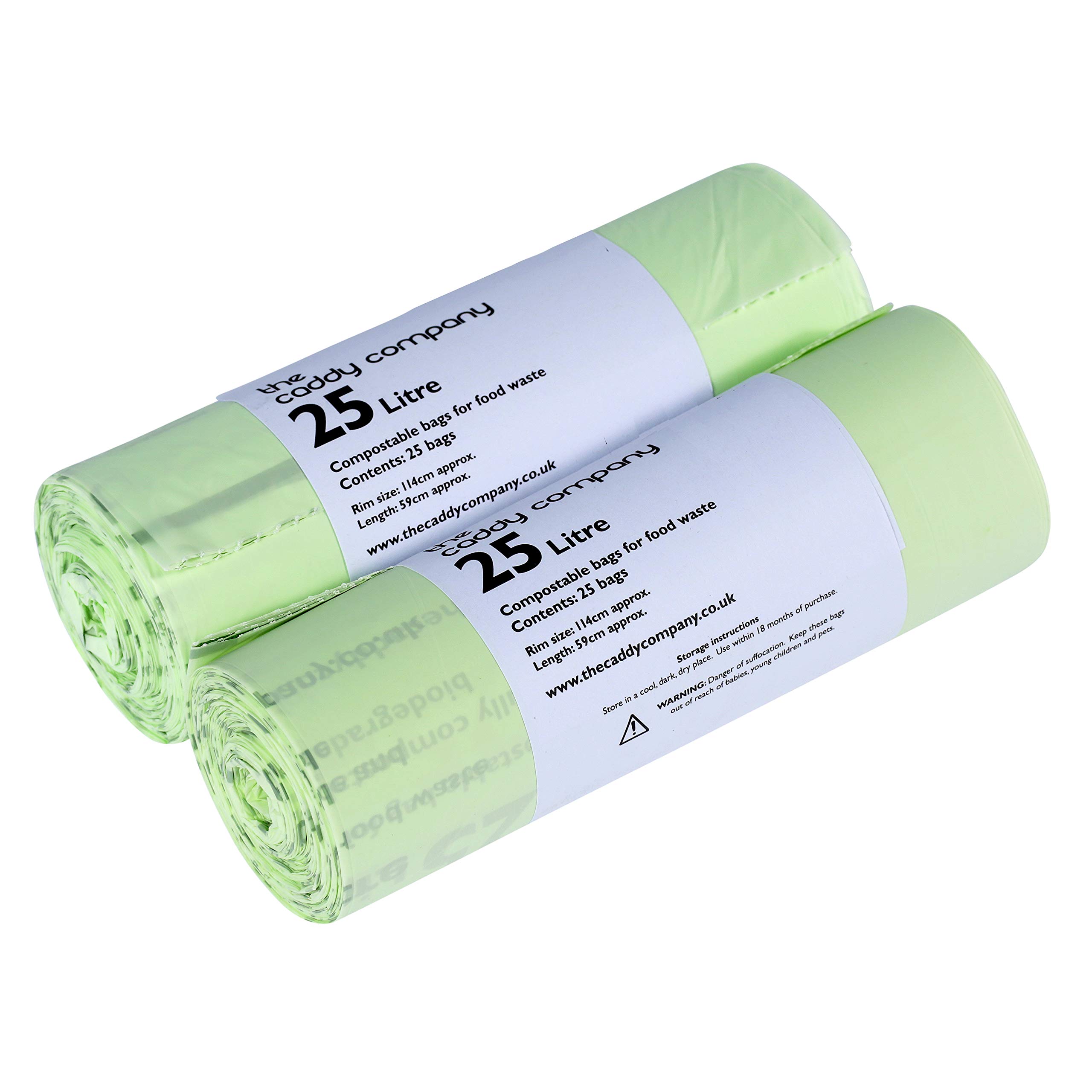 50 x 25 Litre Caddy Company Compostable Kerbside Caddy Bags – 2 rolls - EN13432 25L Food Waste Liners