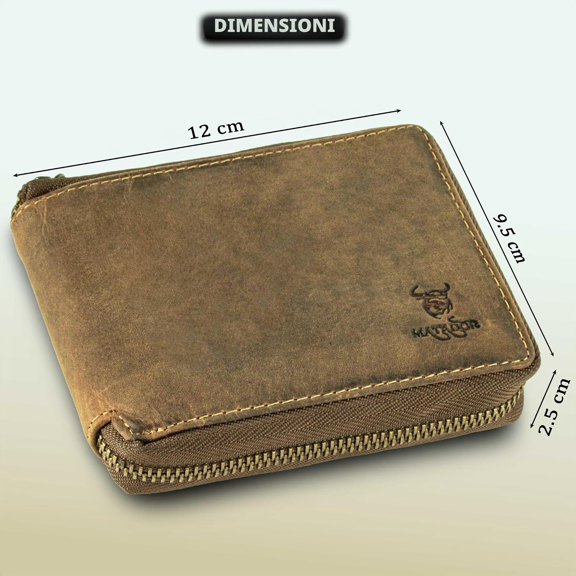 MATADOR BADALONA Portafoglio da Uomo in Pelle con Blocco RFID | Elegante Scatola Regalo, di Lusso, con Chiusura Lampo, Molti Scomparti per Carte