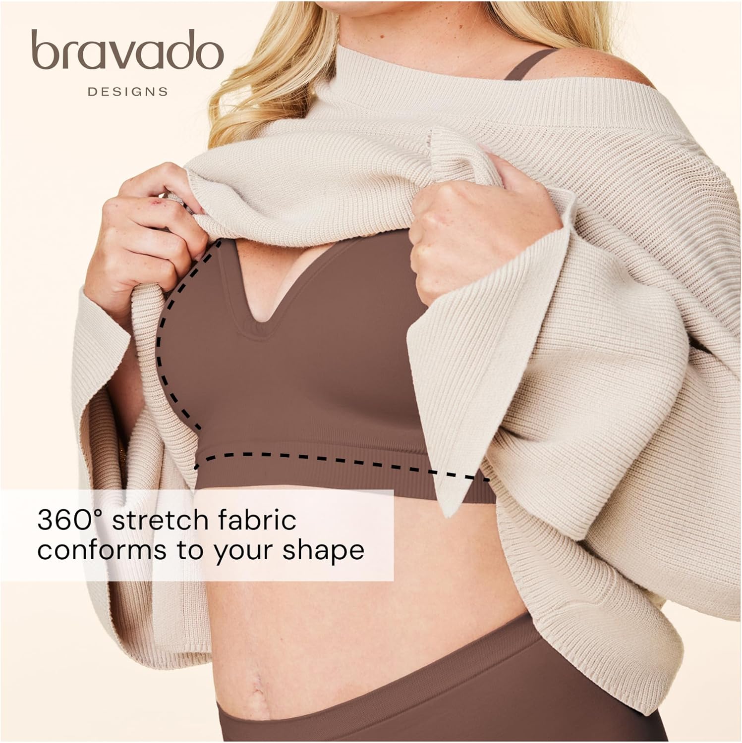 Bravado Designs Muse Seamless and Wireless Padded Everyday Bra | Deep V-Neckline | A to F Cups