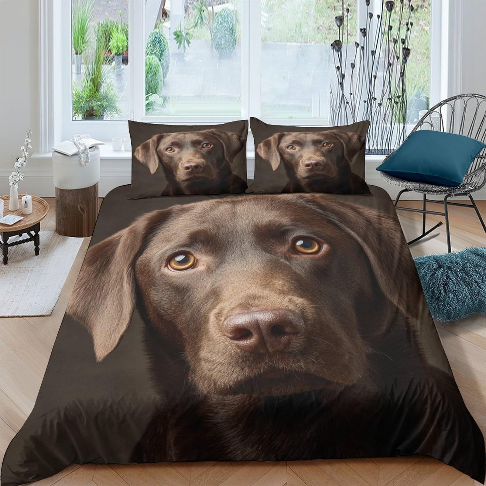 Ctjqhvkz Style-4 3D Printed Chocolate Labrador Fitted Sheet Microfiber Anti-Slip Dog Face Bed Cover For Bedroom Dorm Decor Single（135X200cm）