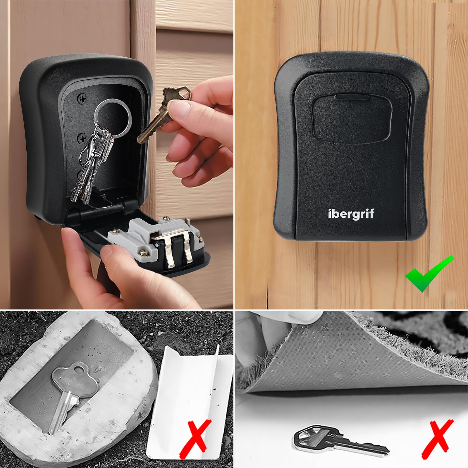 Ibergrif MA201 Cassaforte per Chiavi Montata a Parete,Cassetta di Sicurezza a Chiave Impermeabile,Cassaforte Porta Chiavi da Esterno con 4 Cifre Combinazione Codice, nero