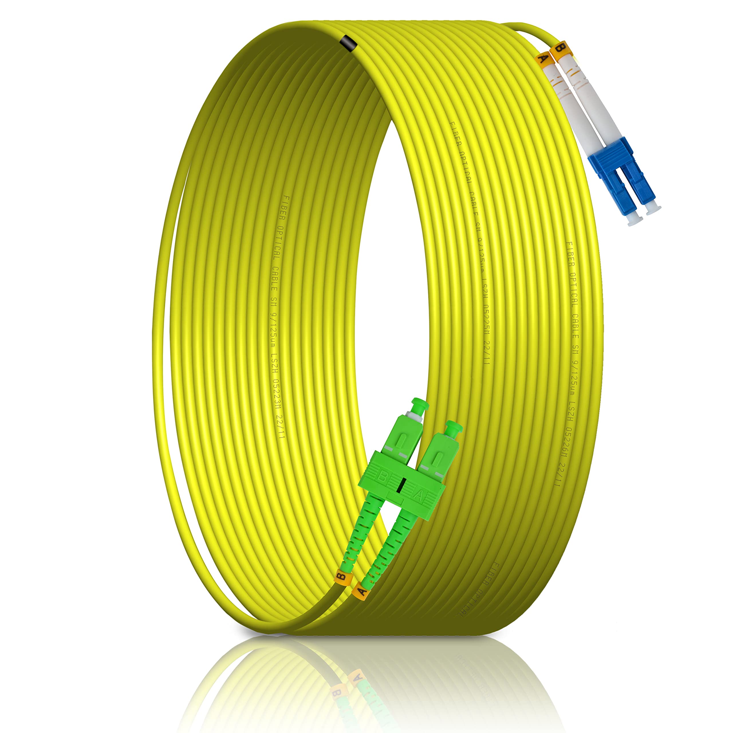 5M/16.5FT SC/APC to LC/UPC SM DX LSZH 3.0mm Indoor Fiber Optic Patch Cord, SC to LC Single Mode 9/125μm Duplex SC-LC Optical Fiber Jumper Cable Compatible with OS1&OS2-XSALU121-5