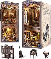Vista 11 de Kit de rincón de libros, casa de muñecas en miniatura para adultos y adolescentes, rompecabezas de madera 3D con luz LED, decoración retro