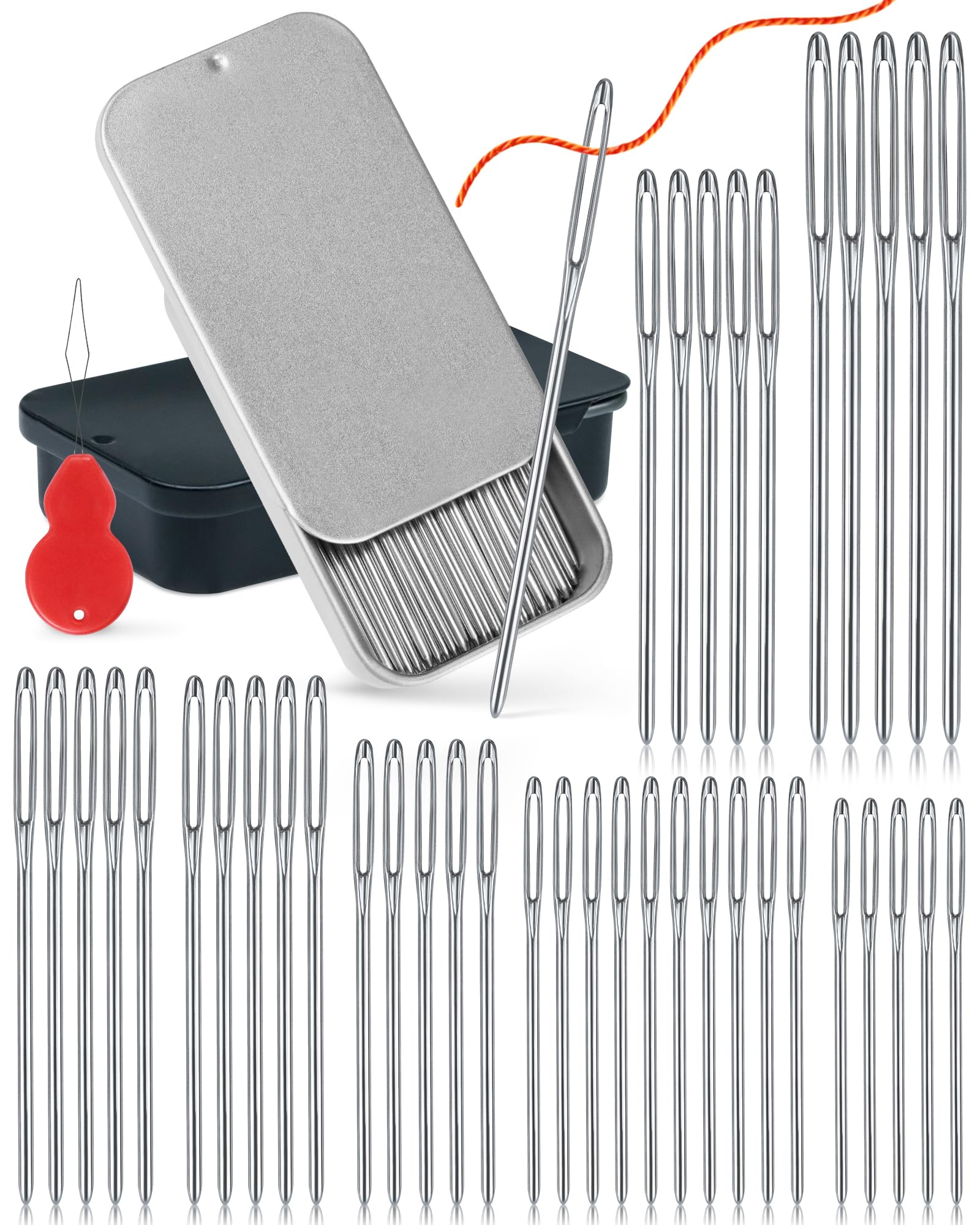 FIVEIZERO 80 PCS Large-Eye Blunt Needles,8 Sizes Stainless Steel Yarn Knitting Needles,Sewing Needles,Crafting Knitting Weaving Stringing Needleswith Threaders for Finishing Off Crochet Projects CJ