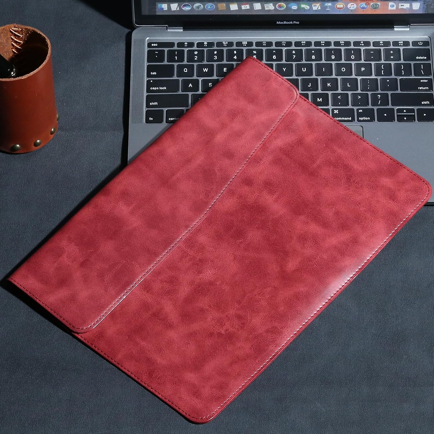 Leather Laptop Sleeve Compatible with MacBook Pro 16 Inch M4 M3 M2 M1 Pro/Max&MacBook Air 15 Inch M4 M3 M2, Genuine Leather Protective Case Cover,Red - Image 4