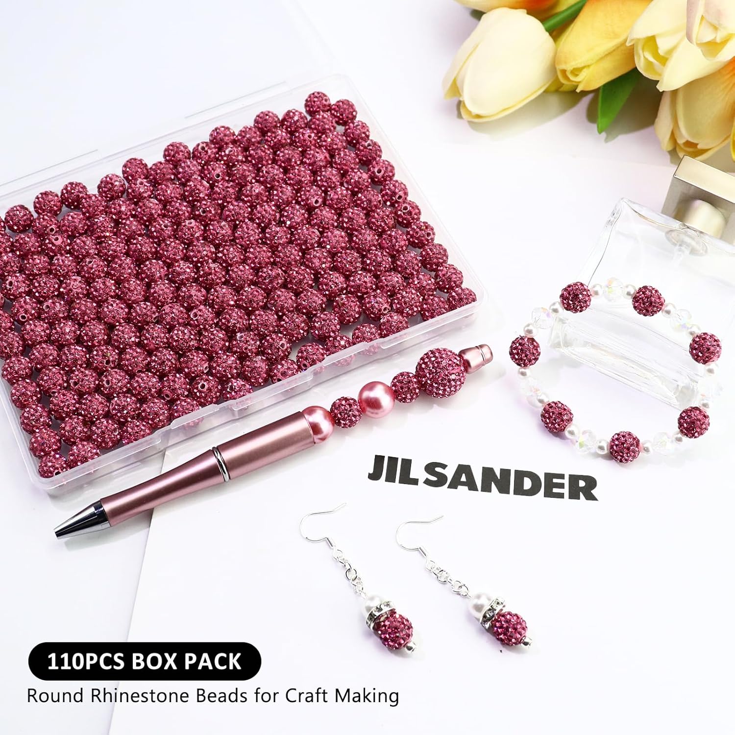 Dowarm 110PCS 10MM Rhinestone Beads for Jewelry Making, Round Polymer Rhinestone Clay Beads for Crafts Bracelet Baseball Necklace Beaded Pen, Shamballa Pave Diamond Chunky Bead - Image 2