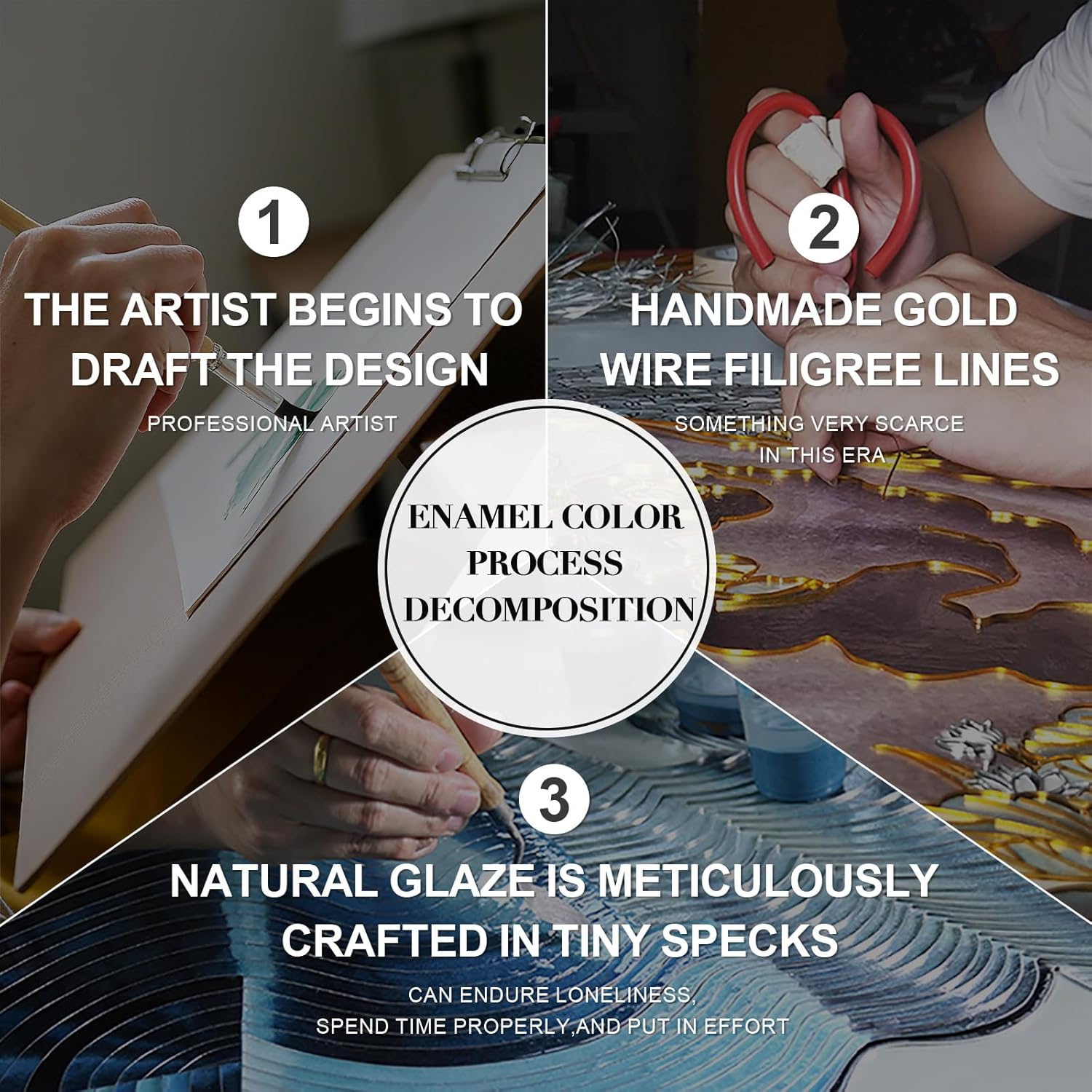 BrightA A splendid and abstract traditional handicraft in copper foil enamel painting with exquisite decoration. The diverse colors blend together to create a dreamlike atmosphere 27.5"x39.4"