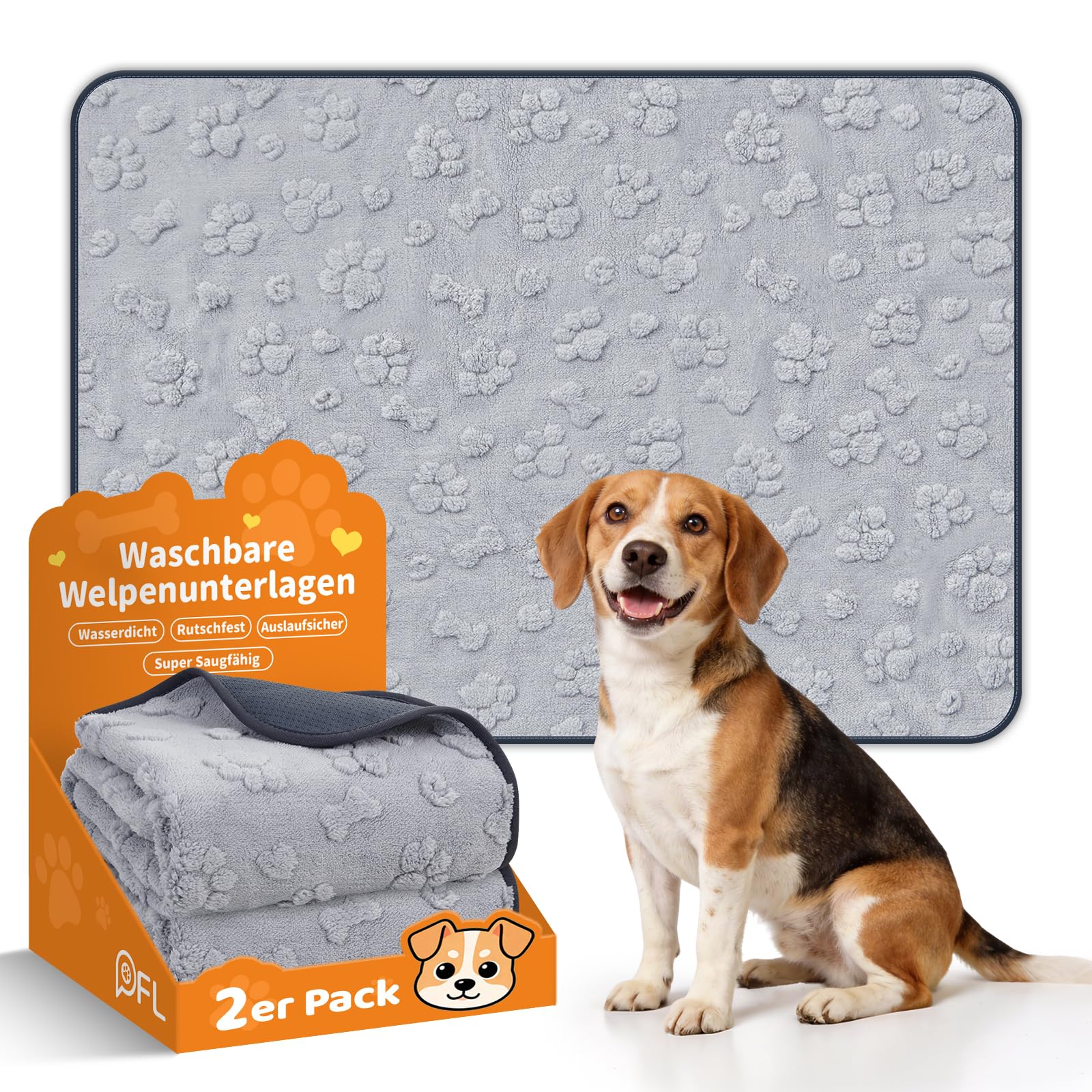 100x70cm Waschbare Welpen Unterlagen 2er-Pack, 4-lagige Saugstarke Auslaufsichere Hunde PIPI Unterlagen für Hundebox und Welpenauslauf, rutschfeste Trainingspads für Hunde und Kleintiere