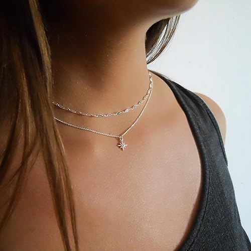 Miniatura 6 de Annika Bella Sterling Silver Star Necklace for Women, Length 16-18 Inches, Tiny Cubic Zirconia North-Star Charm Pendant Necklace, Waterproof,