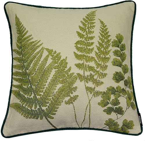 McAlister Textiles Funda de almohada decorativa con diseño de tapiz de helecho y respaldo de terciopelo verde para salón, dormitorio y jardín.