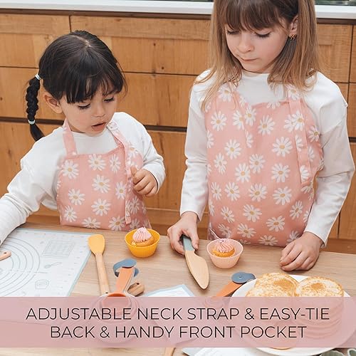 Miniatura 4 de ZICOTO Delantal infantil para niñas y niños, delantal con bolsillo para cocinar, hornear y manualidades, regalo de Navidad para pequeño chef