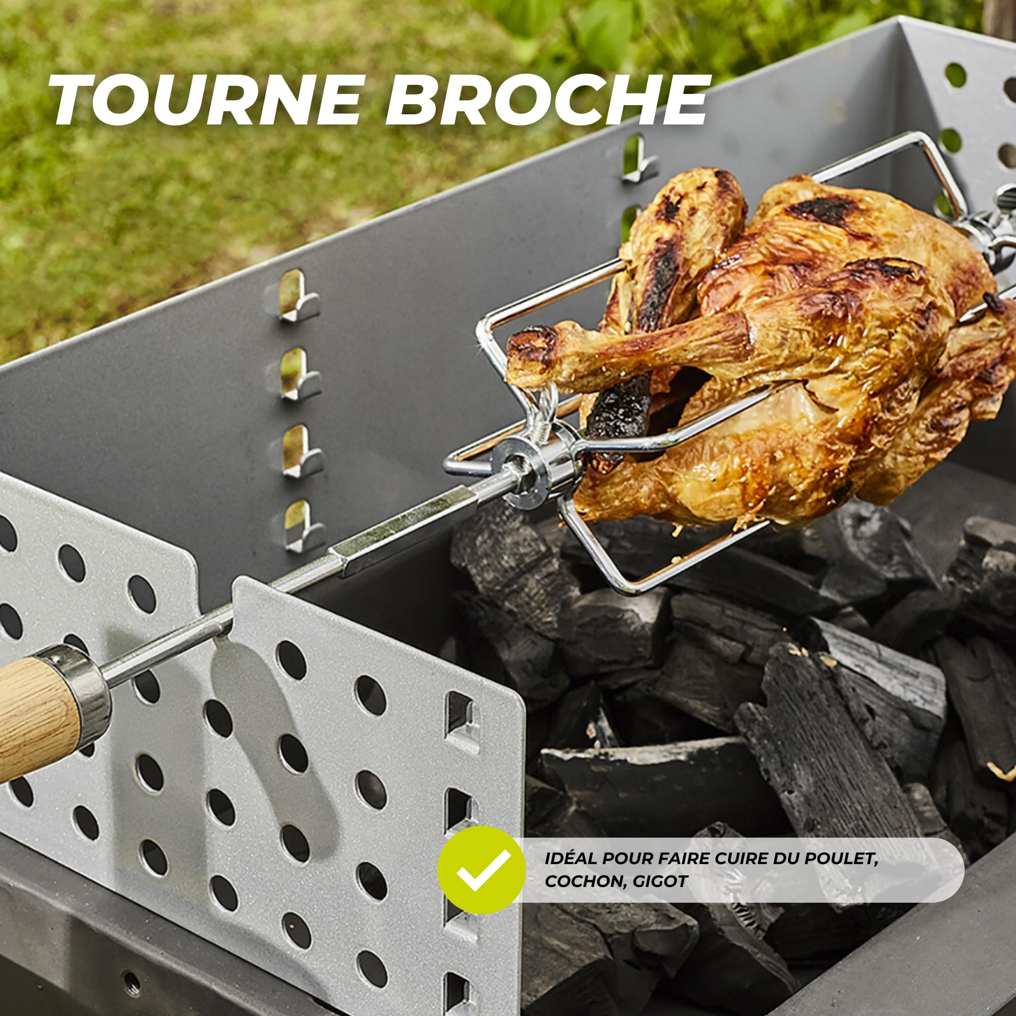 Cook’in Garden - Broche de Barbecue, Longueur 85 cm, Compatible avec Moteur Tournebroche AC084, Accessoire Résistant pour Viande et Volaille, Idéal Rôtisserie Barbecue