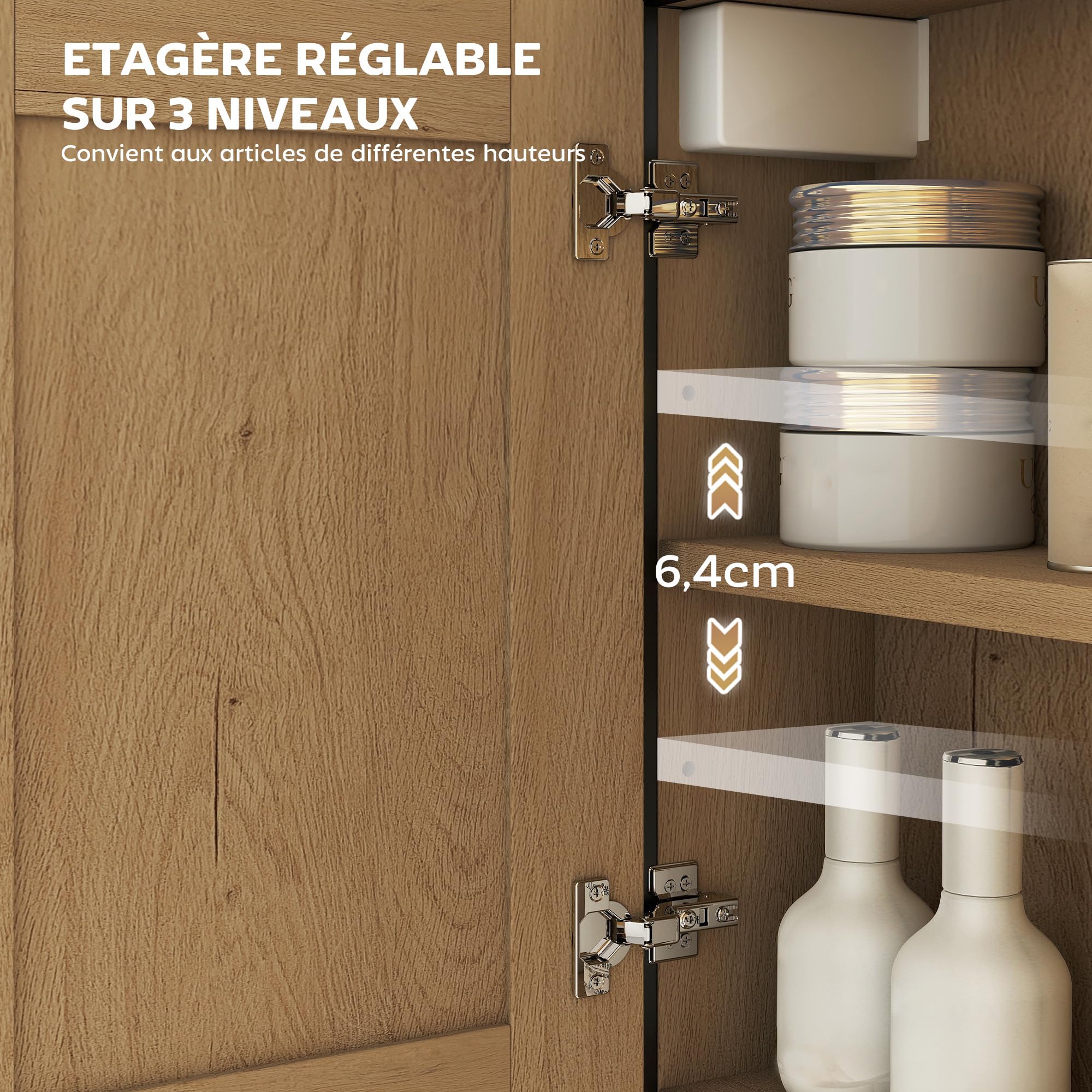 HOMCOM Armoire Murale Salle de Bain avec Miroir, Meuble Salle de Bain, Armoire de Toilette avec Compartiment Ouvert et étagère réglable, chêne