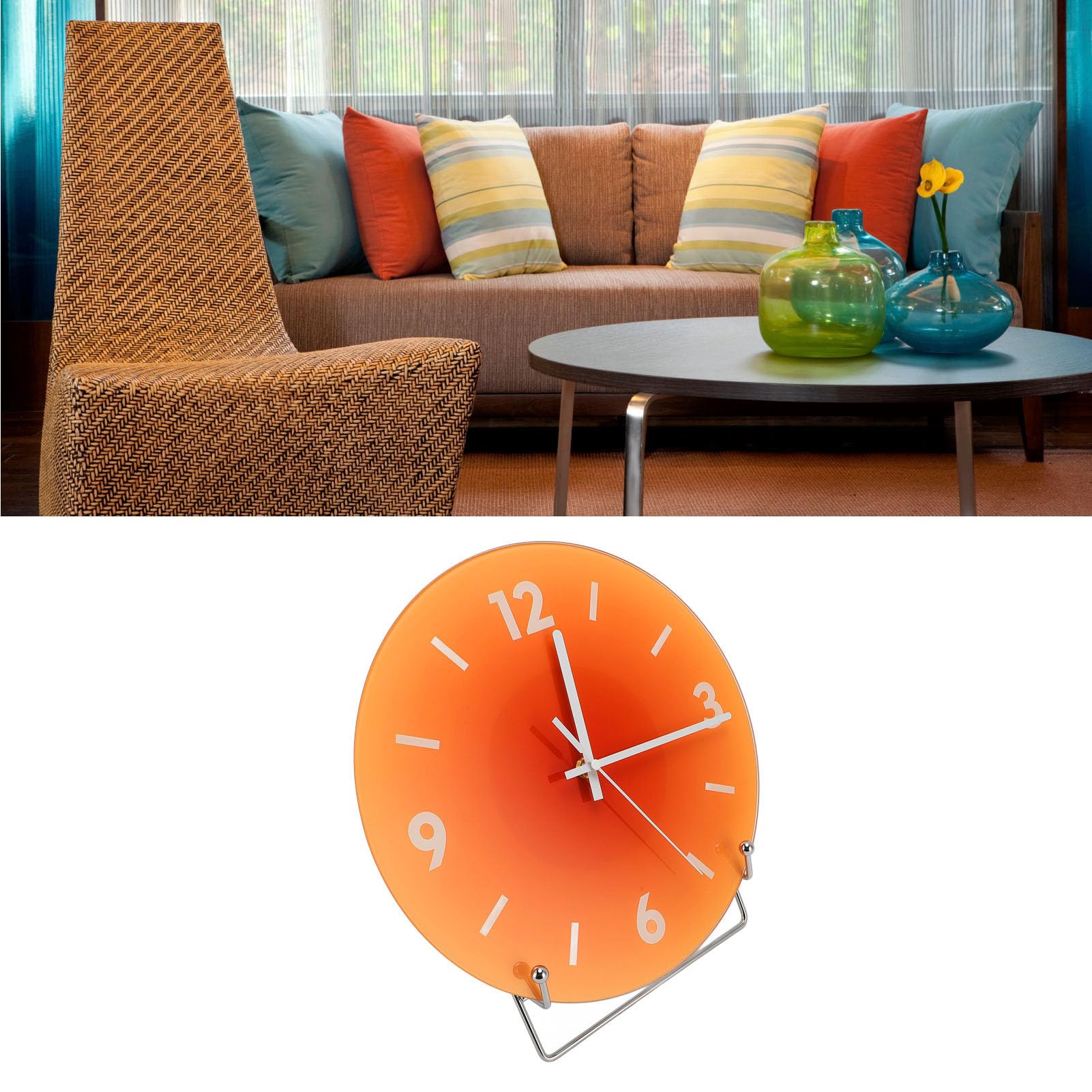 Cocoarm Orologio da Parete Rotondo Silenzioso da 12 Pollici, Senza (ORANGE)
