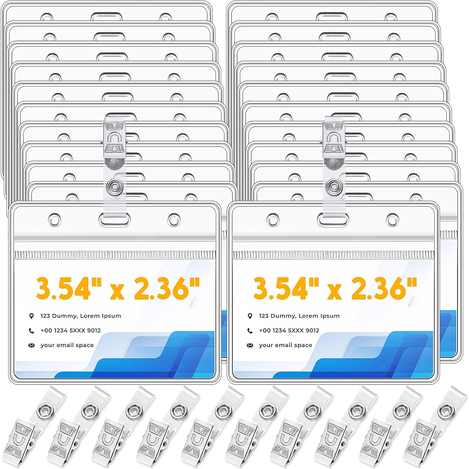 Zonon 150 Sets Name Badge Holders with Clip Clear on Name Tag Waterproof PVC ID Transparent Badge Holder with Resealable Zipper Seal Metal for Teacher Student Worker(Classic Clip)