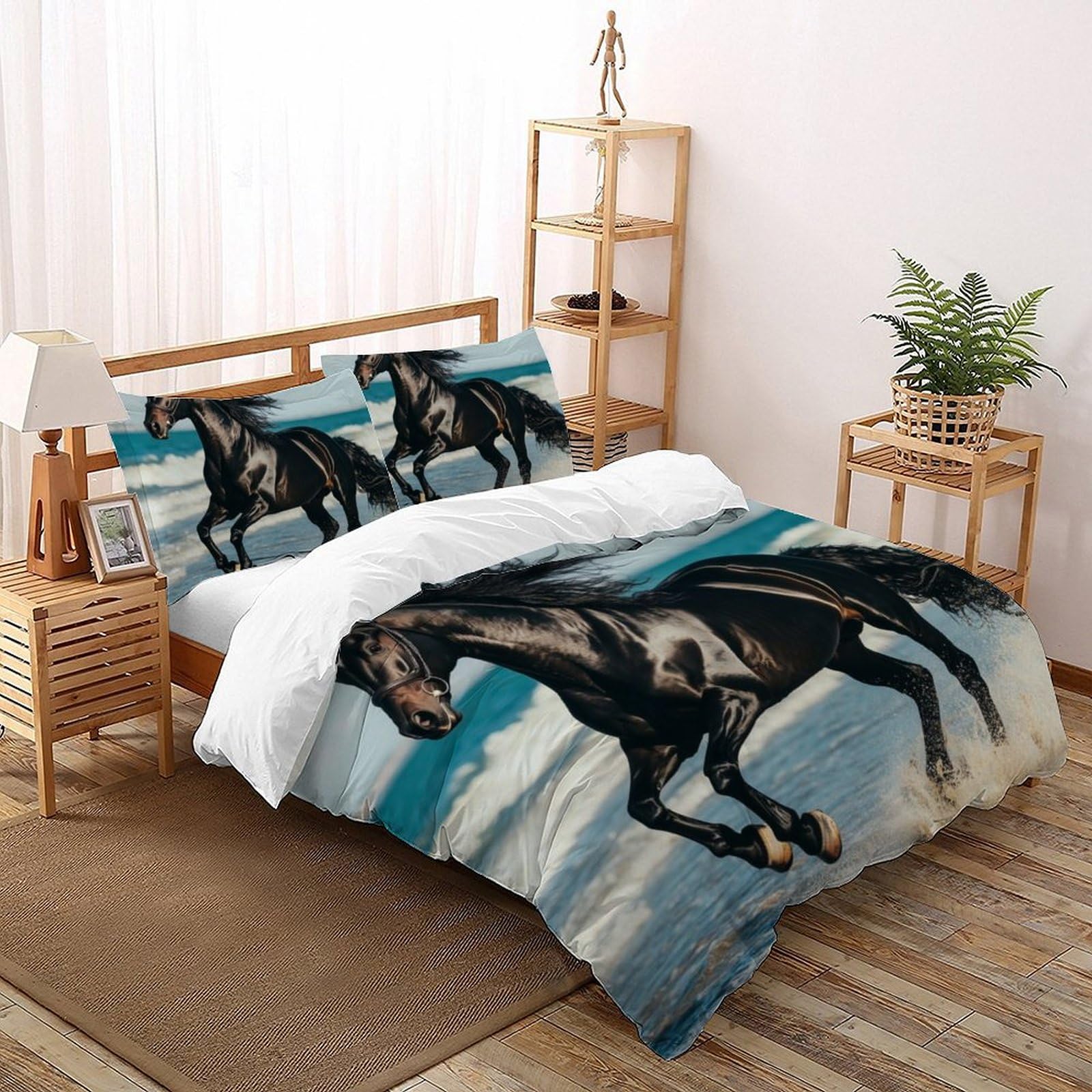 Housse de couette cheval 260x220 cm avec taies d'oreiller en microfibre pour lit Super King