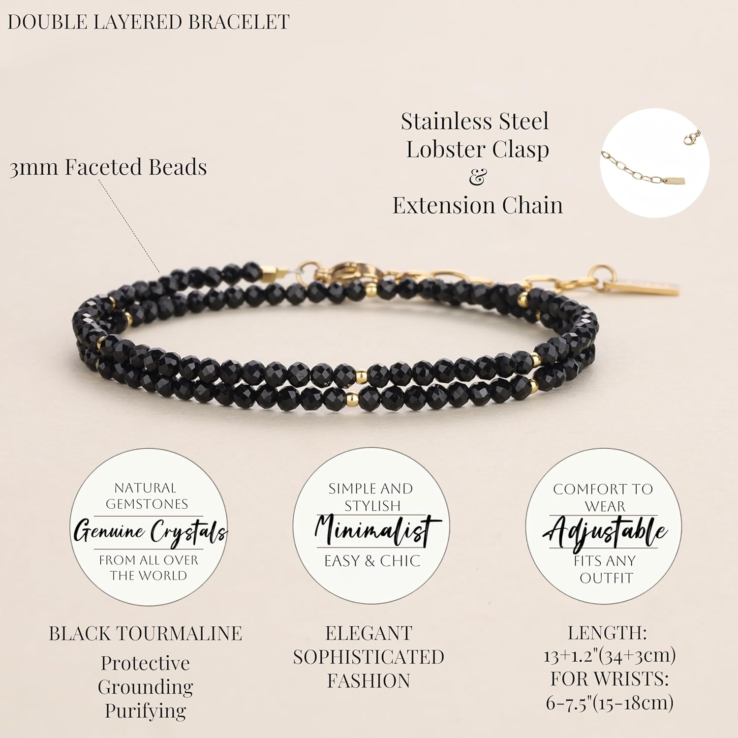 COAI Women's Crystal Bracelet, Adjustable Double Layered Faceted Gemstone Beaded Bracelet for Women 3mm - Image 3