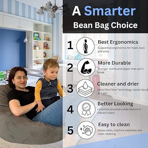 Miniatura 7 de Bean Bag Stuffed Animal Storage Chair Cover (No Filler) for Kids and Adults. Extra Large Bird's Nest Beanbag Memory Foam Soft Premium (Grey, 3 ft