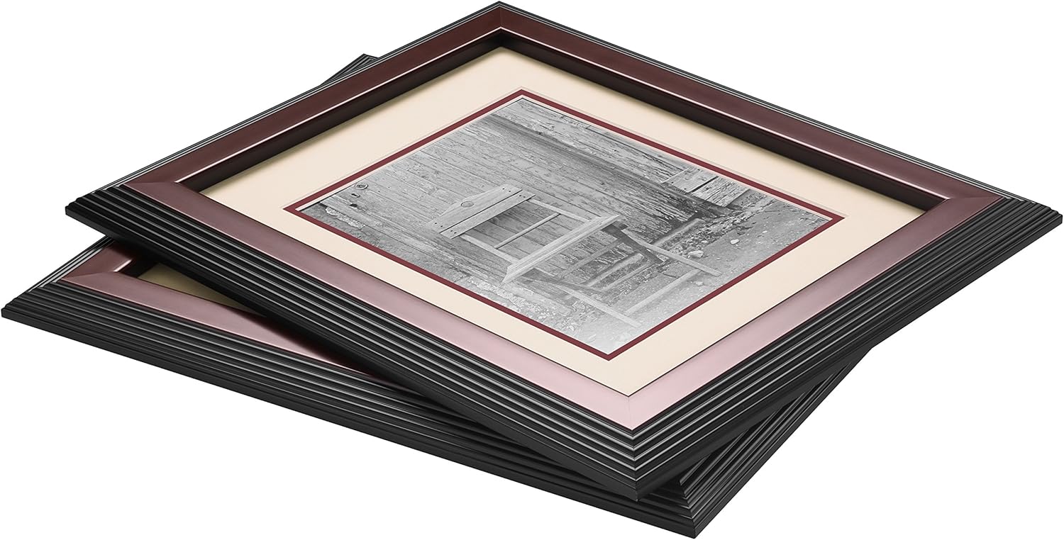 Old Town Designer Picture Frames, 11x14 Picture Frame 2 Pack with Deluxe Velour Back and Removable 8x10 Mat, Photo Frame for Desk or Wall Decor, Made from Post-consumer EPS & Acrylic Glass, Walnut