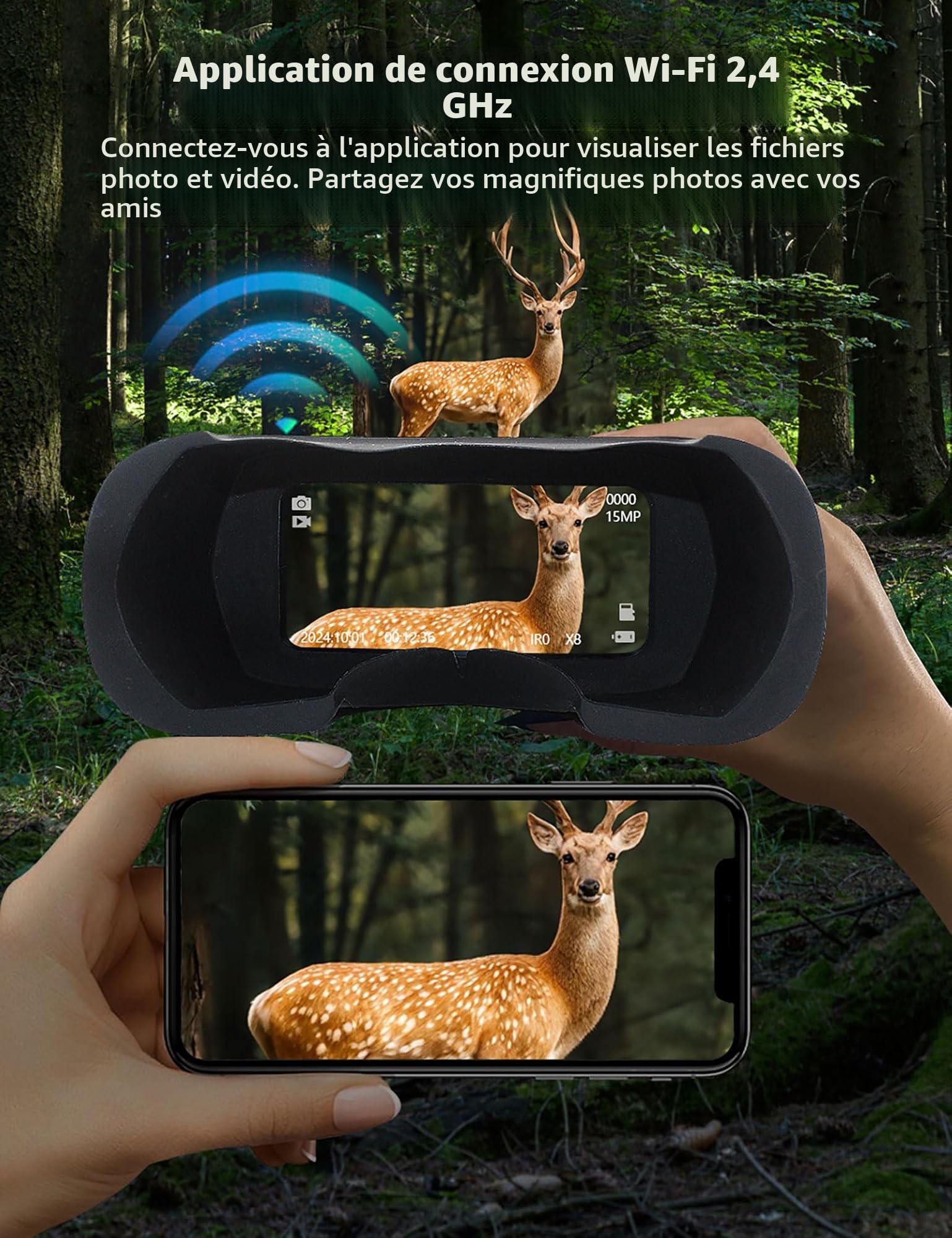 Lunettes de Vision Nocturne Montées sur la tête, Jumelles Vision Nocturne 2,5K en Couleur pour Adultes, Enregistrement Photo et Vidéo Activée par Application Fonction GPS, Zoom Numérique 8X