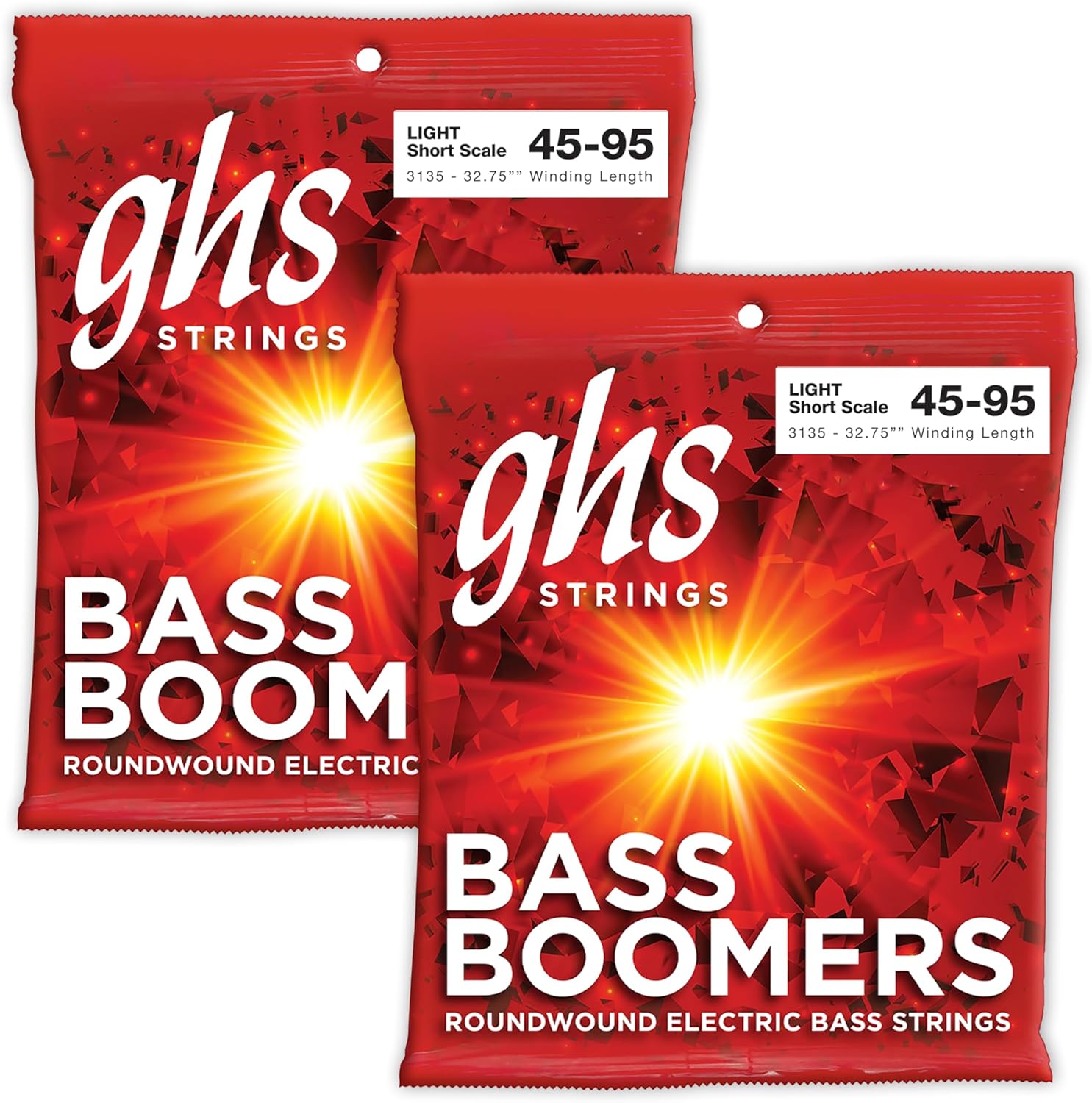 GHS Bass Boomers, Short Scale Bass Strings, Nickel-Plated Steel Bass Guitar Strings, Bright, Punchy Tone, Smooth Feel, Stable Tuning, Multiple Gauges, Packs & Singles Available (Light (2 SETS))