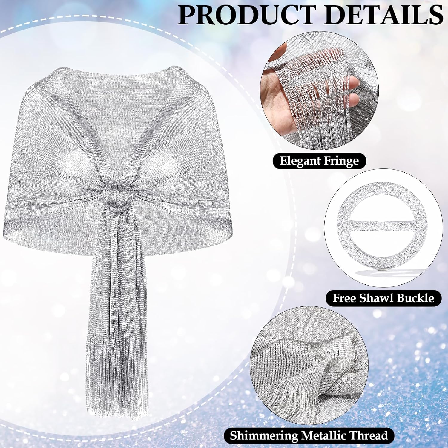 Hicarer Sparkling Shawls and Wraps with Buckle, Clutch Bag and Jewelry Set for Women Homecoming Evening Dresses(Silver) - Image 3