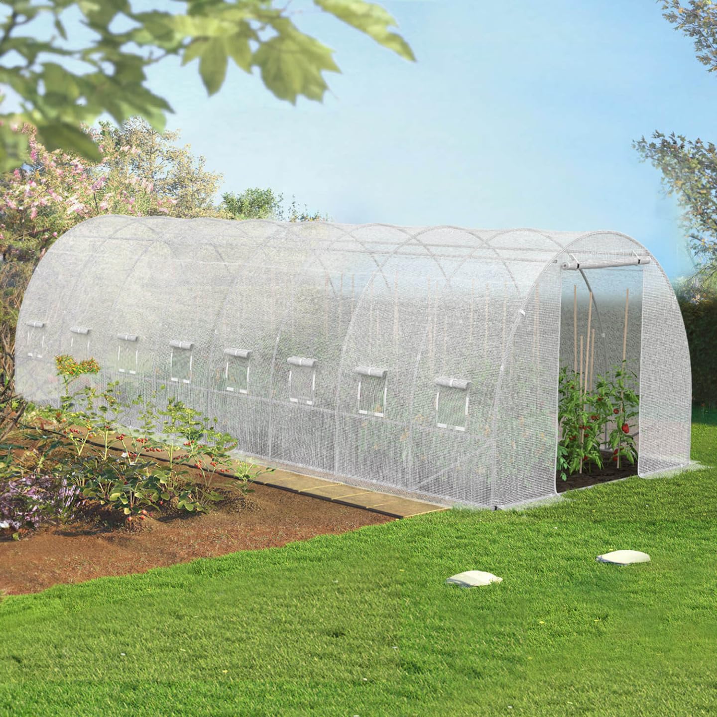 IDMarket - Invernadero túnel para jardín de 24 m², color blanco, gama de huertos de los Andes, 8 x 3 m
