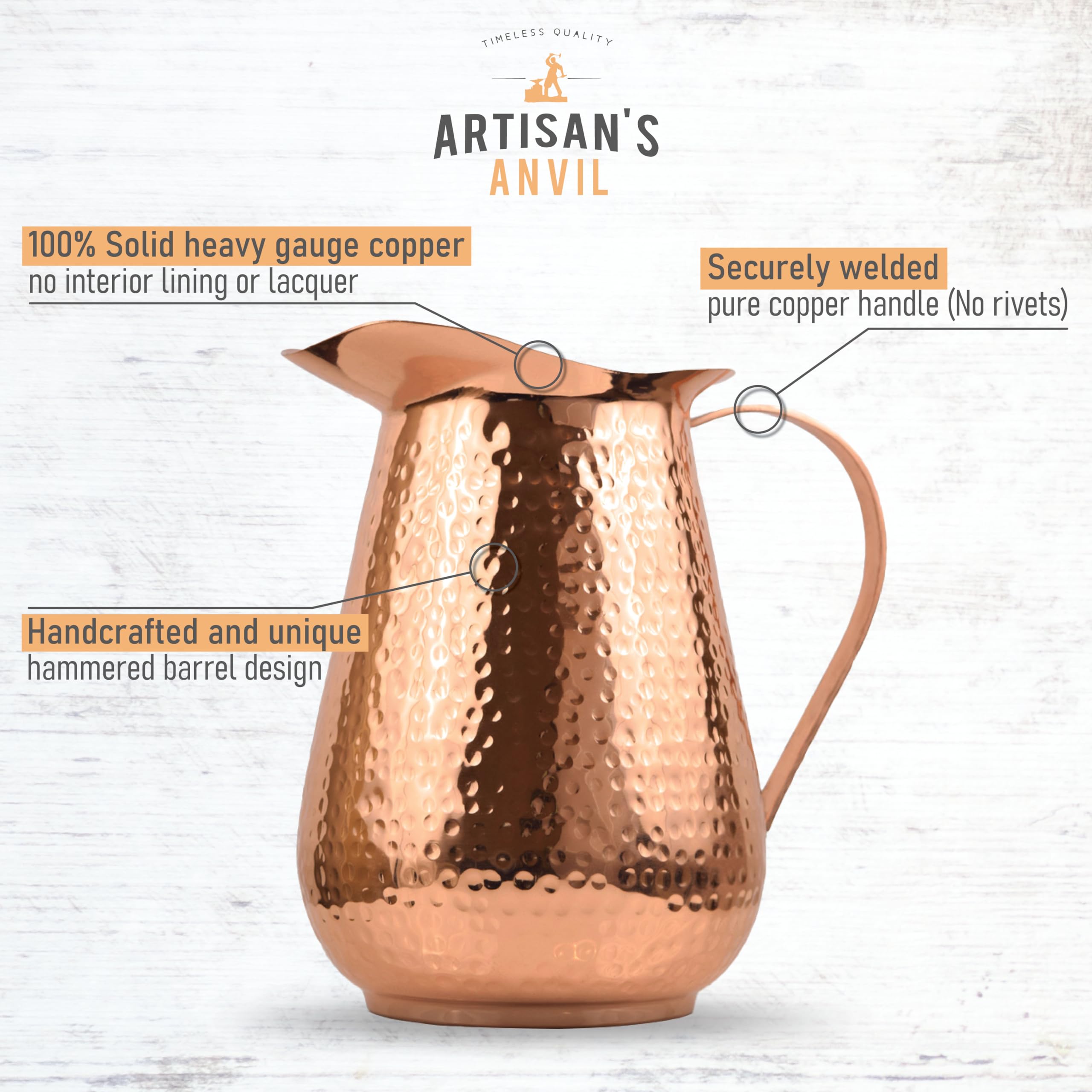 Amazon.com: Artisan's Anvil Copper Pitcher w/Copper Handle and Lid