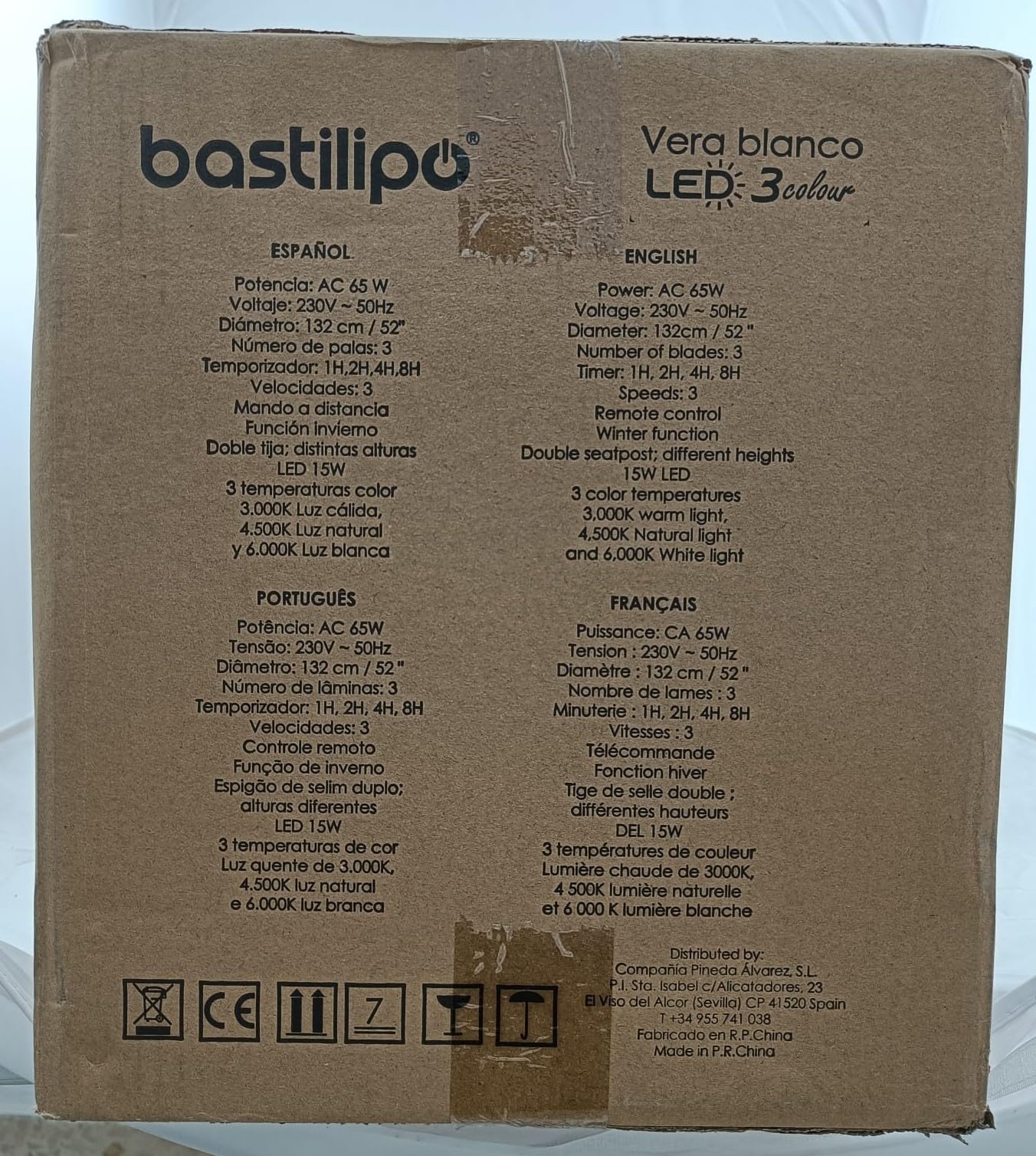 Bastilipo 7920-Vera - Ventilatore da soffitto a LED con telecomando, IP54 Adatto per esterni.