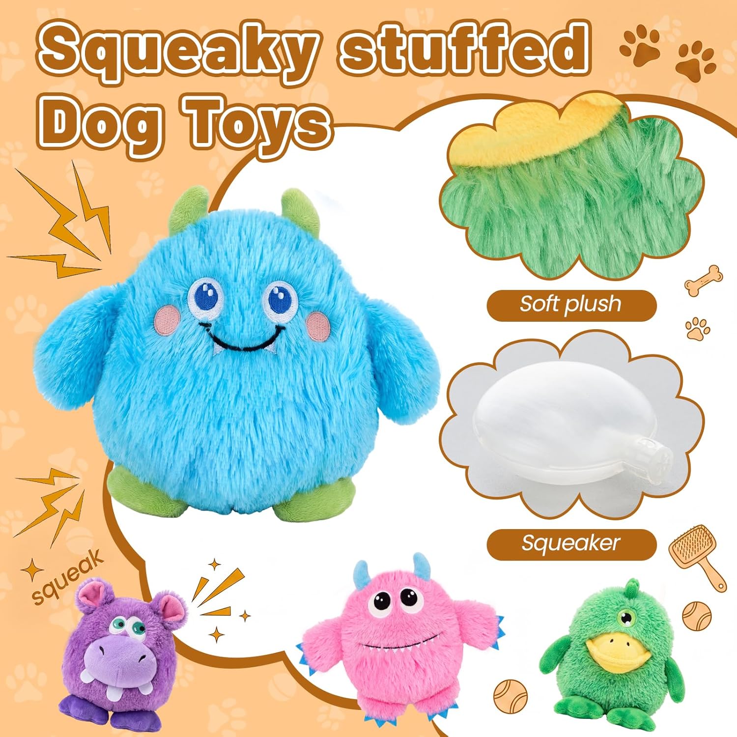 Junkin 4 Pack Dog Squeaky Toys, Plush Stuffed Dogs Toy for Small Medium Dogs, Durable Dog Toy for Aggressive Chewers Keep Them Busy Tug of War Chewing, Fetching, Anxiety Relief(Cute Style)