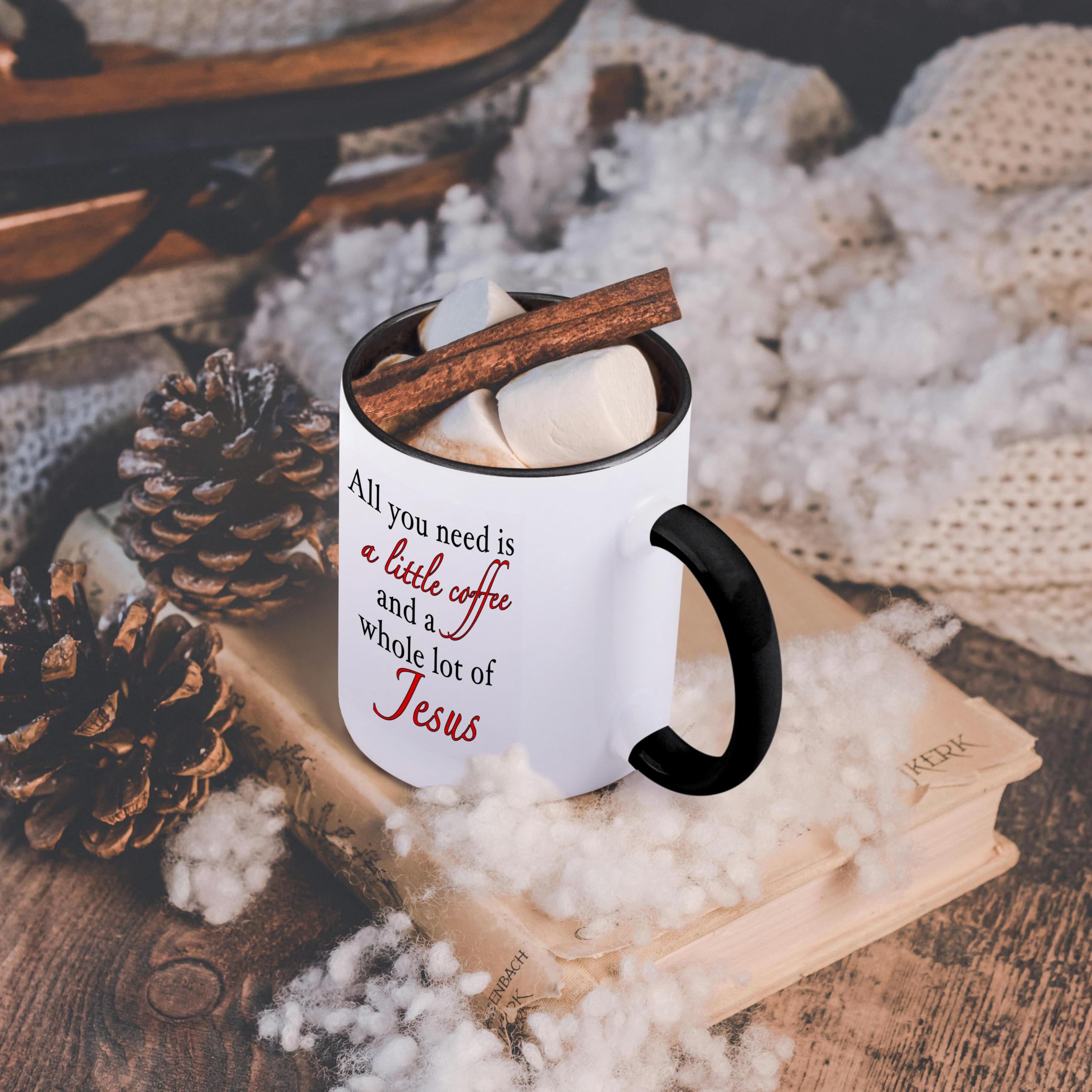 Amazon.com: 3dRose All You Need Is A Little Coffee An A Whole Lot Of Jesus  Red 11oz Two-Tone Black Mug : Home & Kitchen
