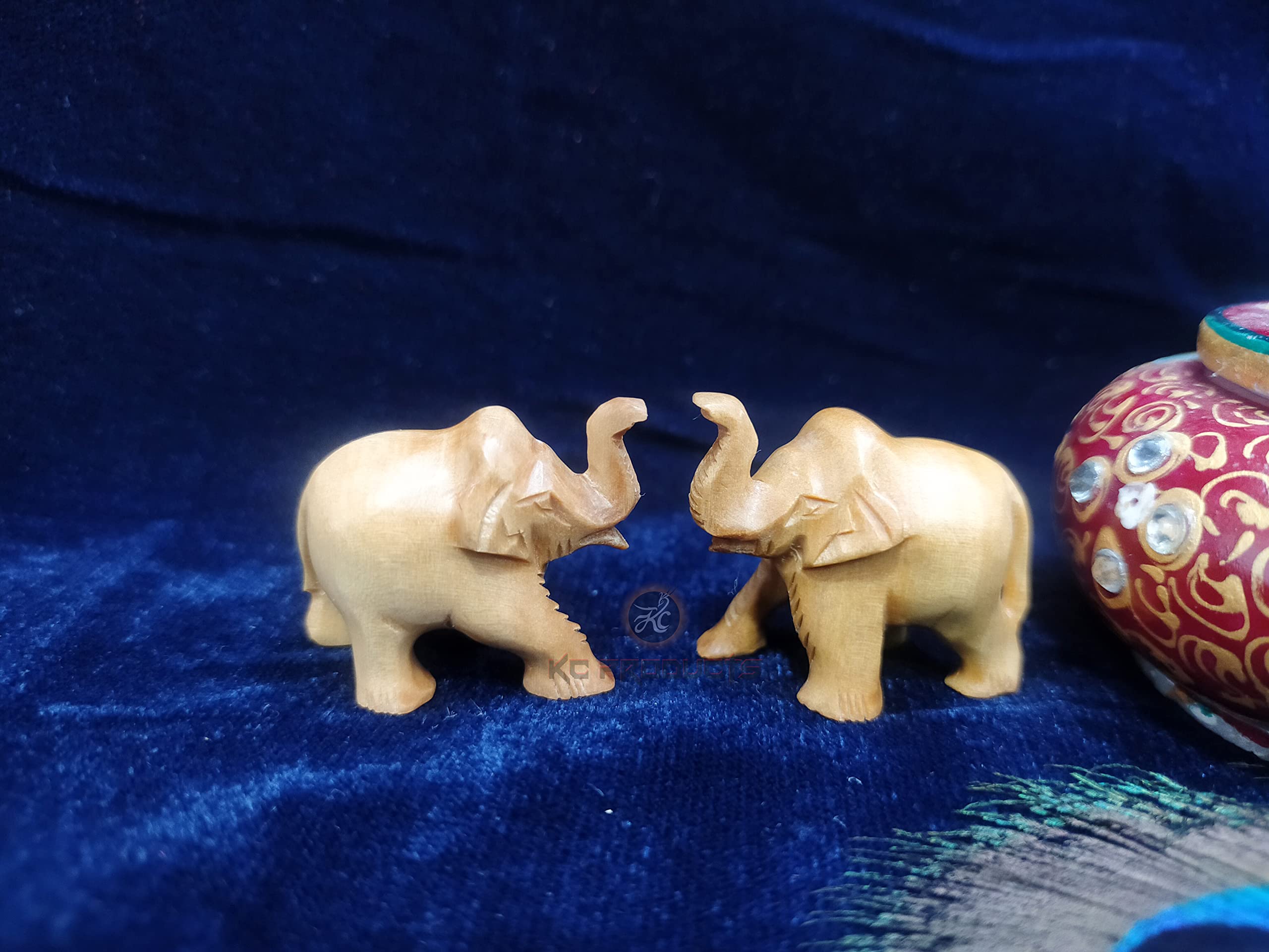 KC PRODUCTS Sandalwood Elephant Combo Set Upper Trunk 1 Inch | Pair Como Set | Home Decor Showpiece 4