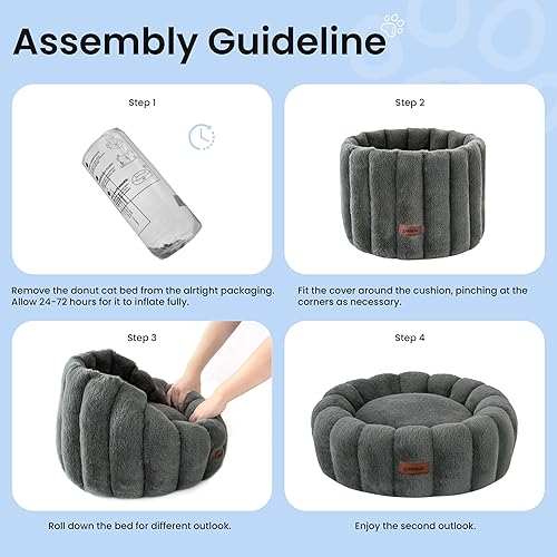 Miniatura 6 de Lindas camas para gatos de interior, cama pequeña para perros con forma de dona a rayas para cachorros y gatitos, parte inferior antideslizante,