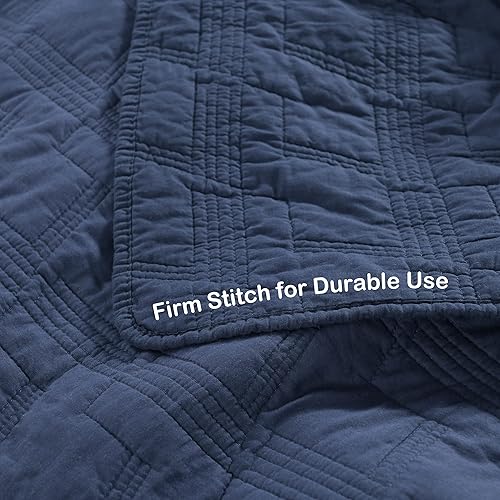 Miniatura 4 de HORIMOTE HOME Juego de edredón de 100 % algodón, tamaño individual, juego de colcha de 2 piezas prelavado, color azul marino, funda de cama