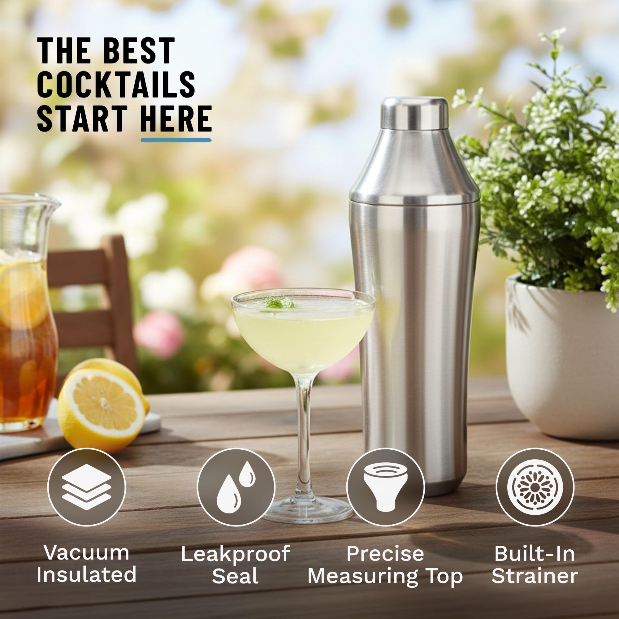 Elevated Craft Hybrid-Cocktailshaker, hochwertig, vakuumisoliert, aus Edelstahl, innovatives Messsystem, verbessern Sie Ihre Hausbar, 828 ml Gesamtvolumen