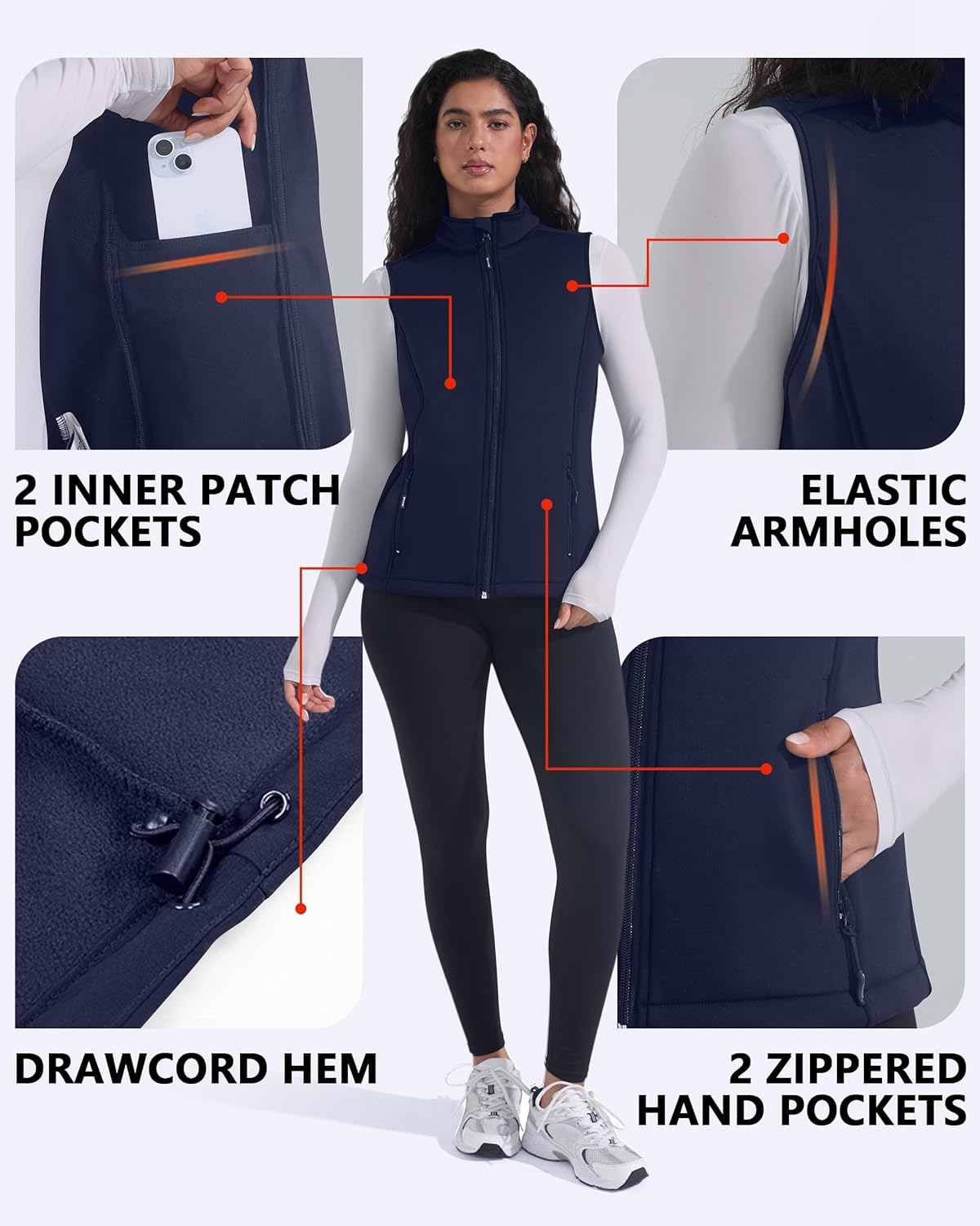 Women's Fleece Vest Softshell Windproof Sleeveless Jacket with Zipper Pockets Running Hiking Golf Winter - Image 5