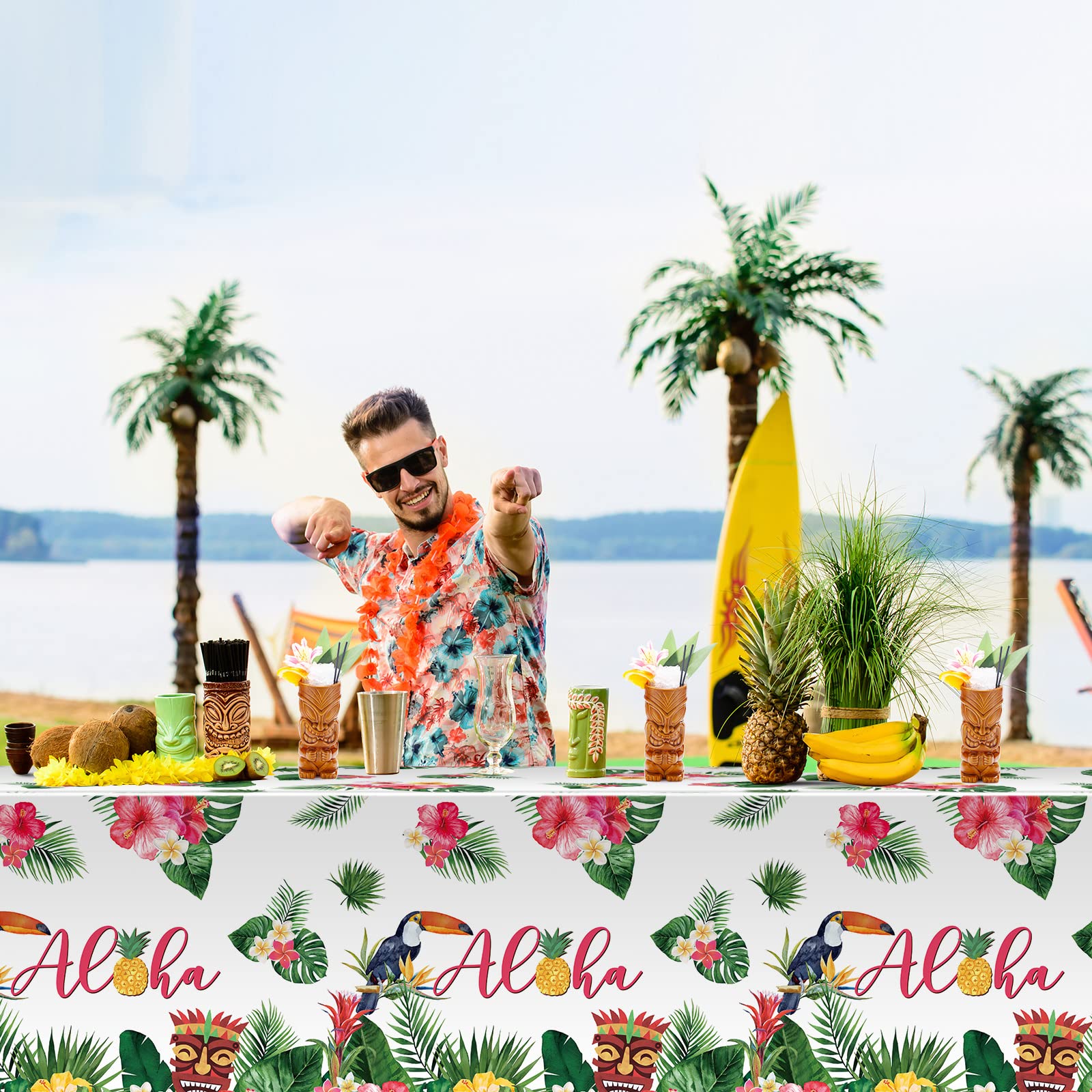 108x54 Rectangular Table Cloth Hawaiian Luau Tablecloths - Tropical Palm  Leaves Design For S (3 Pack) Party Decoration, image size:1600x1600