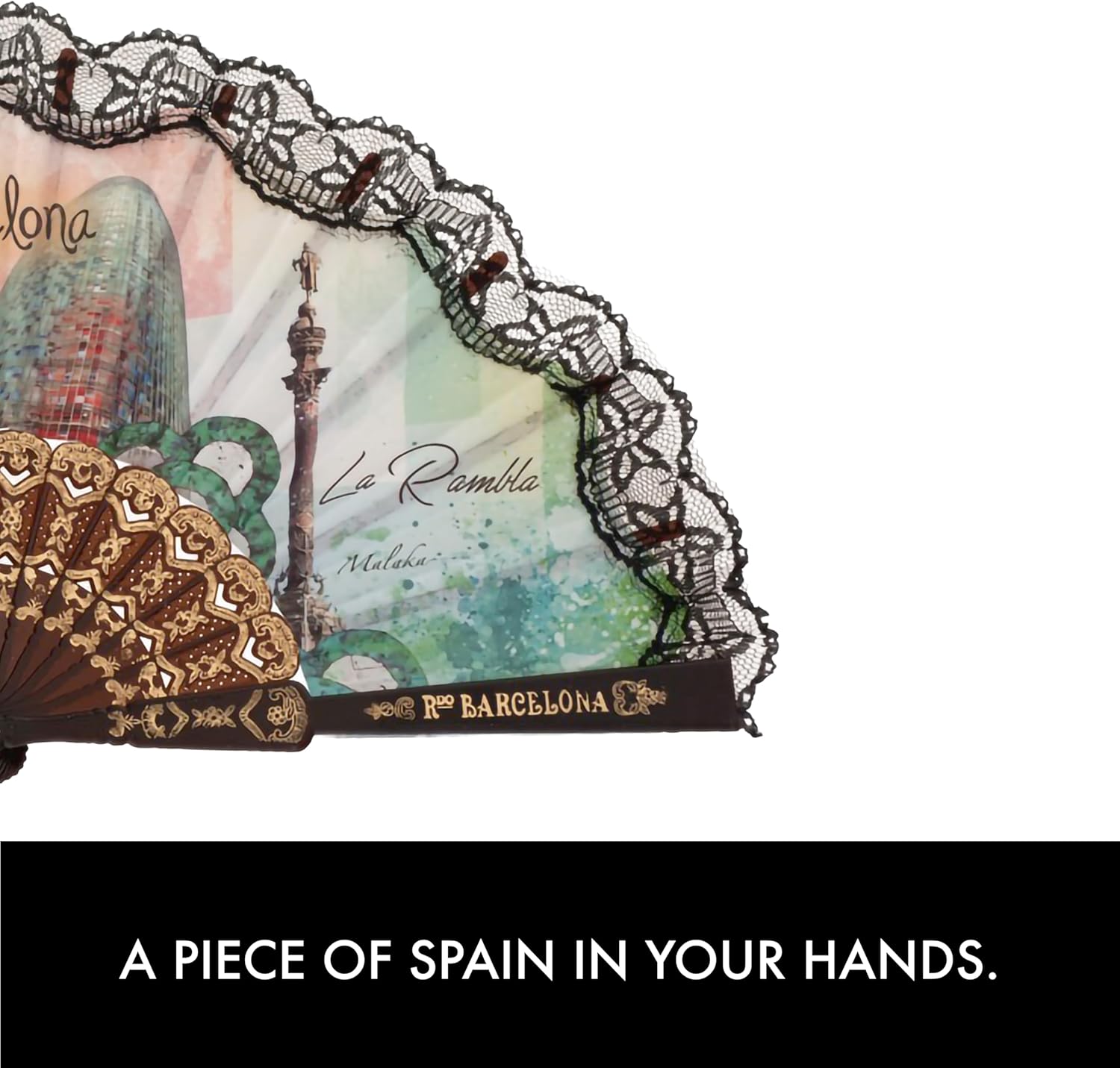 Spanish Hand Fan for Women Authentic Folding Hand Fan, Handmade in Spain, Handheld Fan Sevilla, Barcelona Souvenir, Flamenco Dance, Summer, Decoration (Barcelona Laces II)