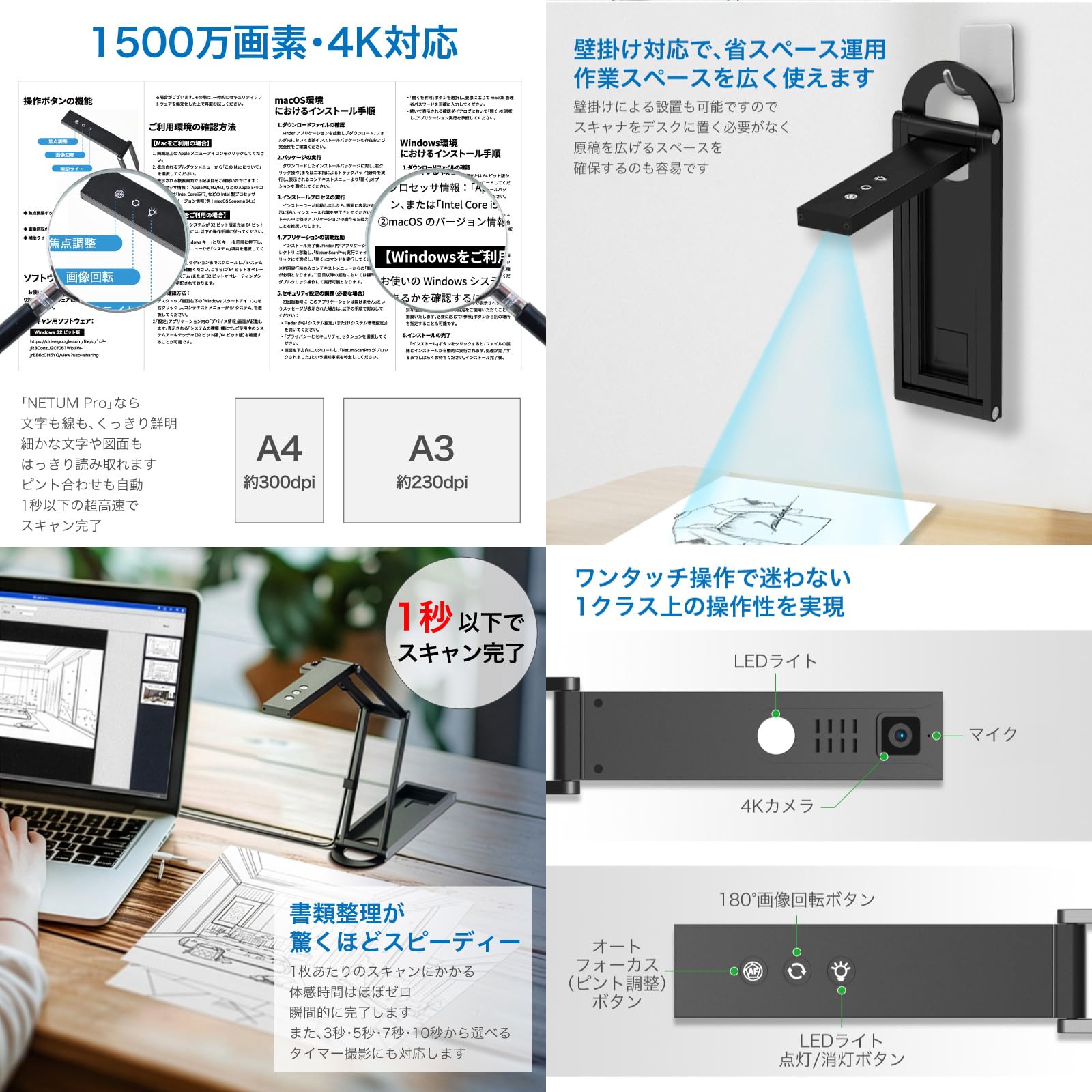 Amazon | NETUM Pro スキャナー おりたたみ スタンドスキャナー A3 A4