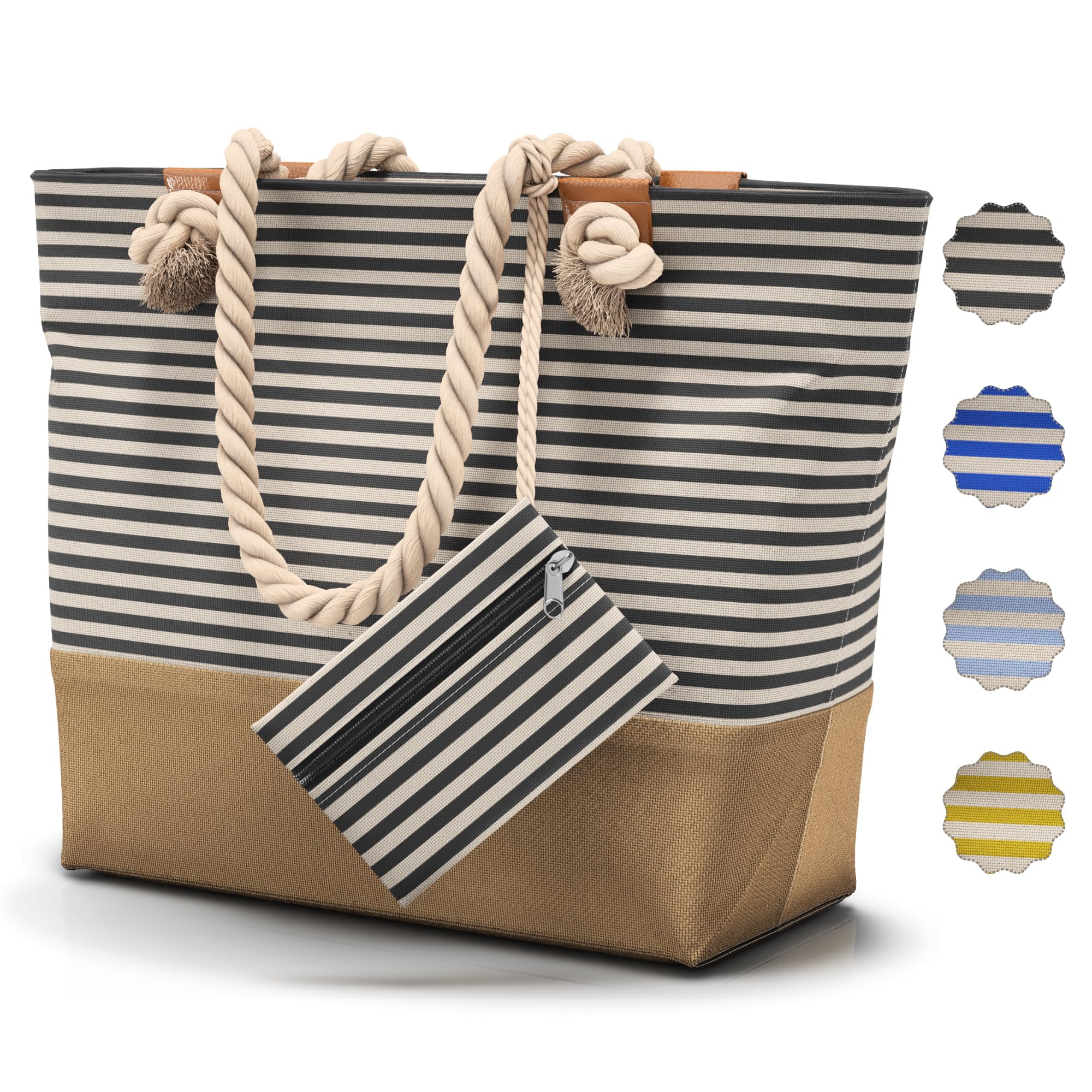 Sac de Plage XL - avec fermeture éclair et 2x poches intérieures (pour maillots de bain mouillés et objets de valeur) | Sac de Voyage femme + homme
