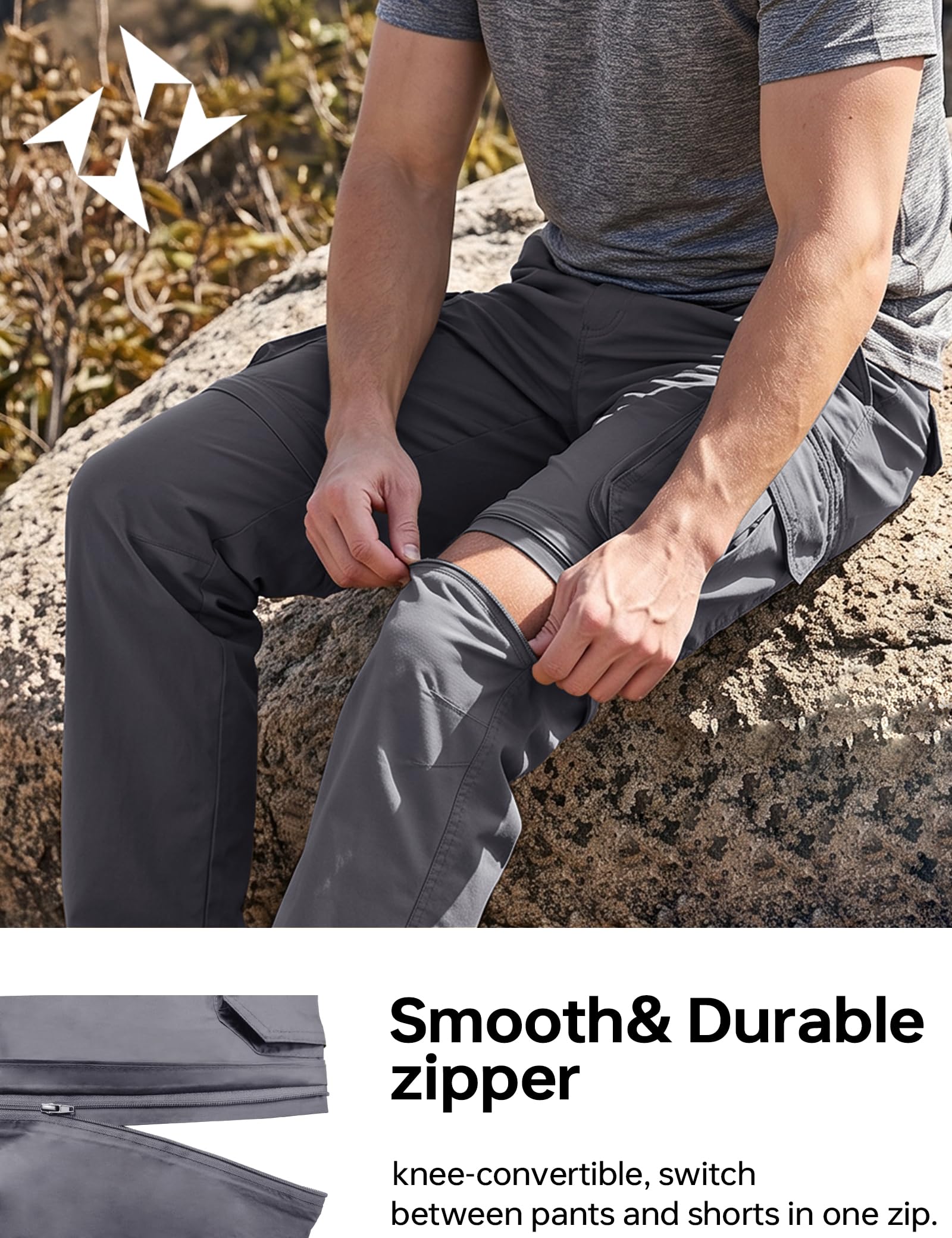 NATUVENIX Pantalones de senderismo para hombre, de secado rápido, convertibles, para pesca, con cremallera, ligeros, para hombre, para viajes al aire libre