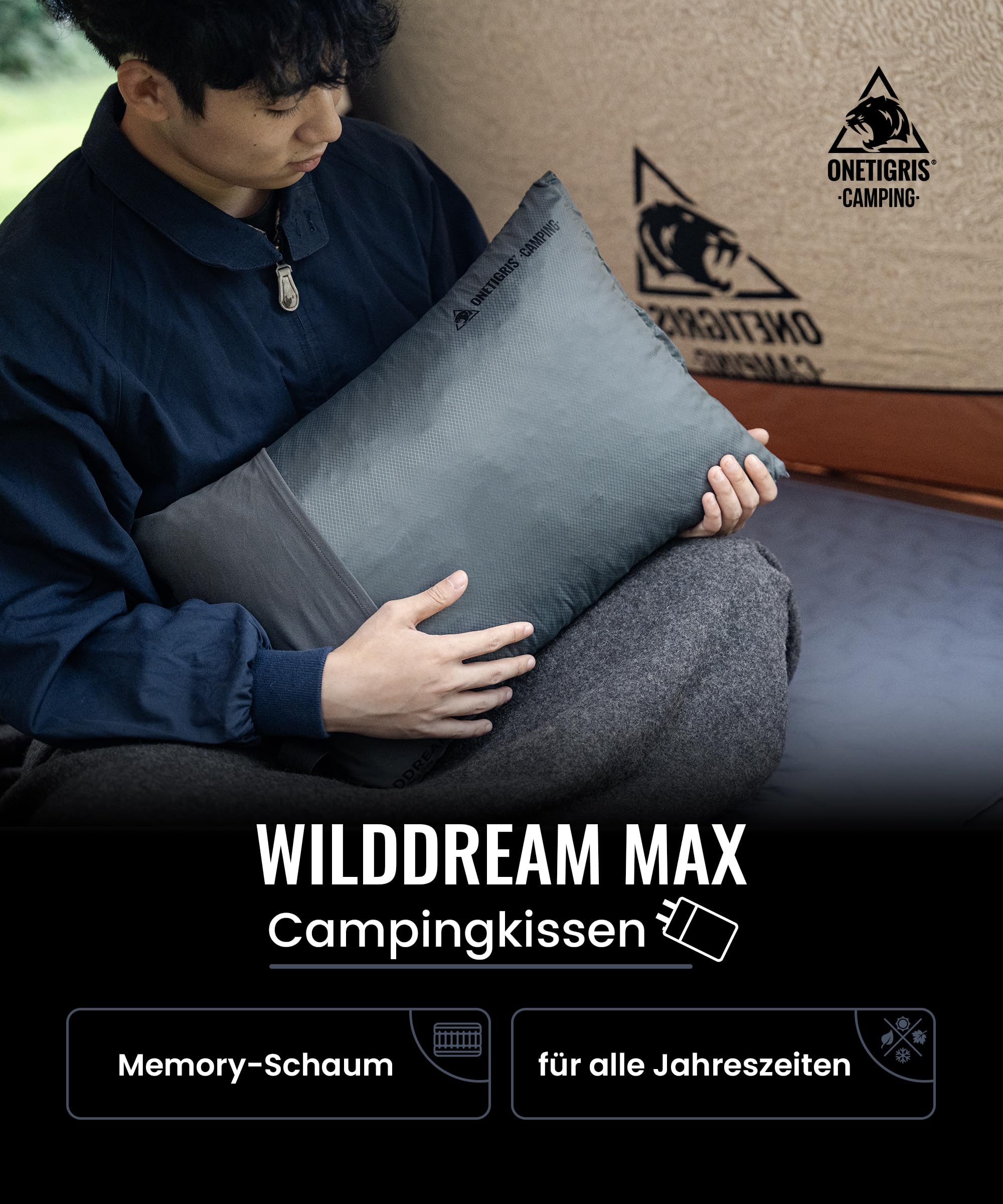 OneTigris WILDDREAM Grand coussin de camping en mousse à mémoire de forme broyée, coussin de voyage compressible pour l'extérieur, le tourisme sac à dos et la voiture (48 x 34 x 14 cm)