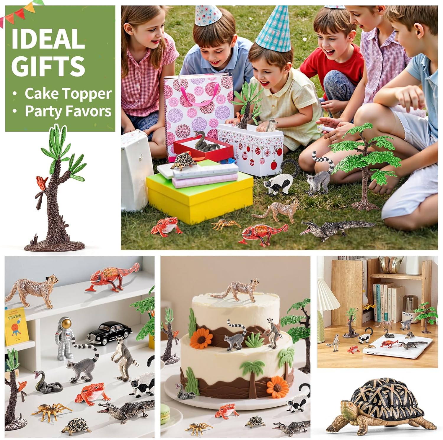 12PCS Realistic Madagascar Animal Figurines Toys, Plastic Animals Jungle Animals Figures Playset, Lemur, Chameleon, Tortoise, Frog, Crocodile, Snake with Tree Valentine's Day Gifts for Kids
