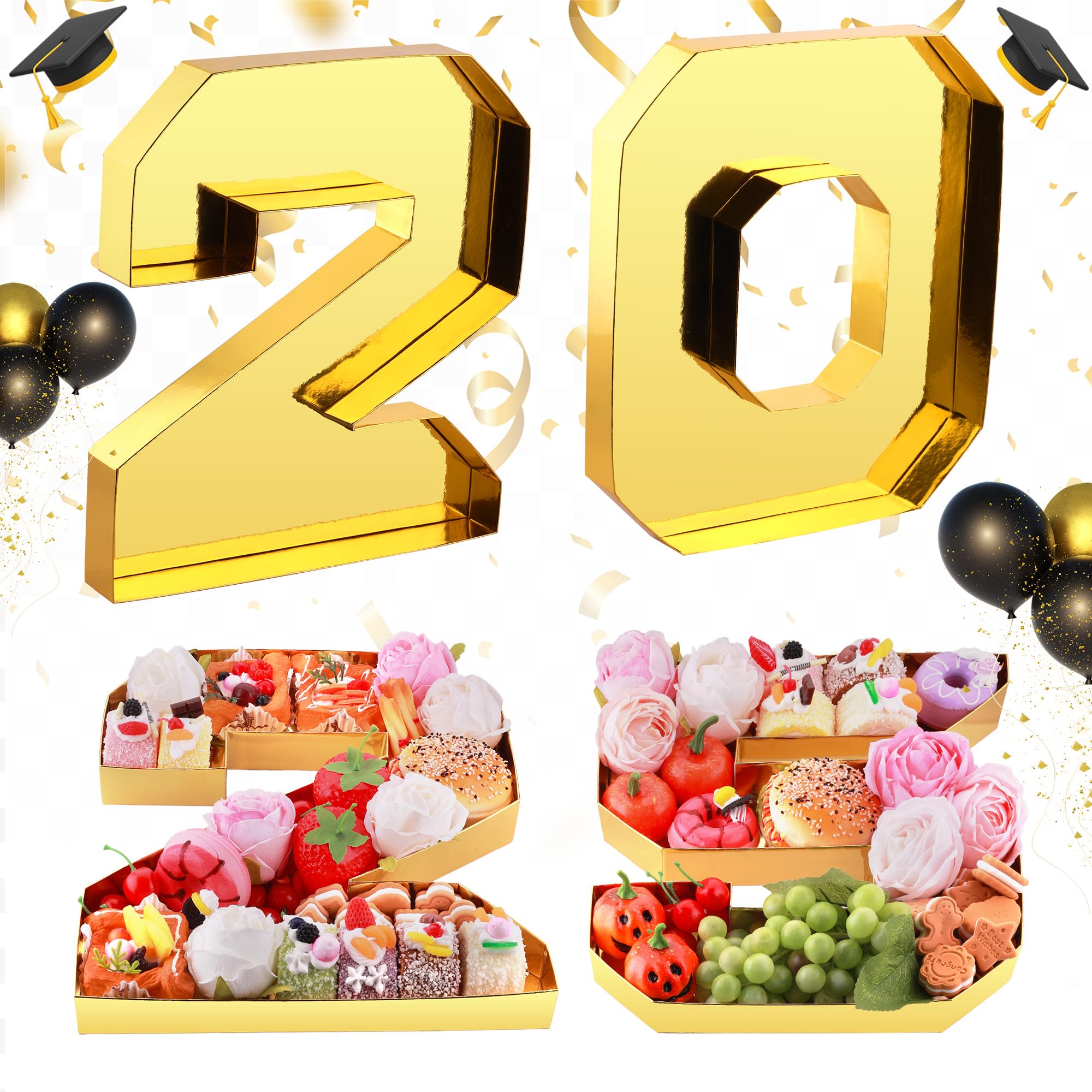 4Pcs 13.7" Graduation Decorations, 2025 Charcuterie Numbers Fillable for Graduation, Food Trays for Chocolate Cookies Goodie Cupcake Candy Tray Grad